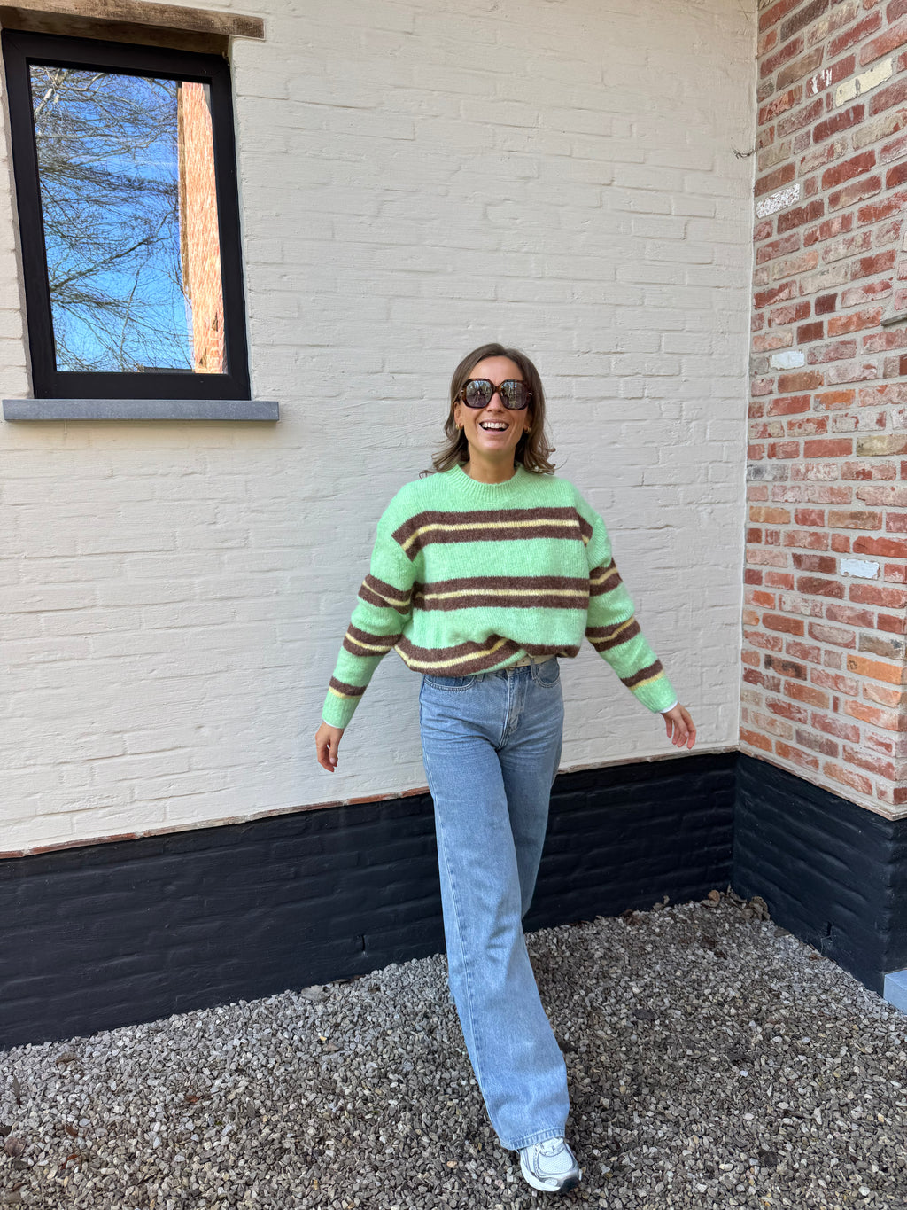 Leontine gestreepte knit groen