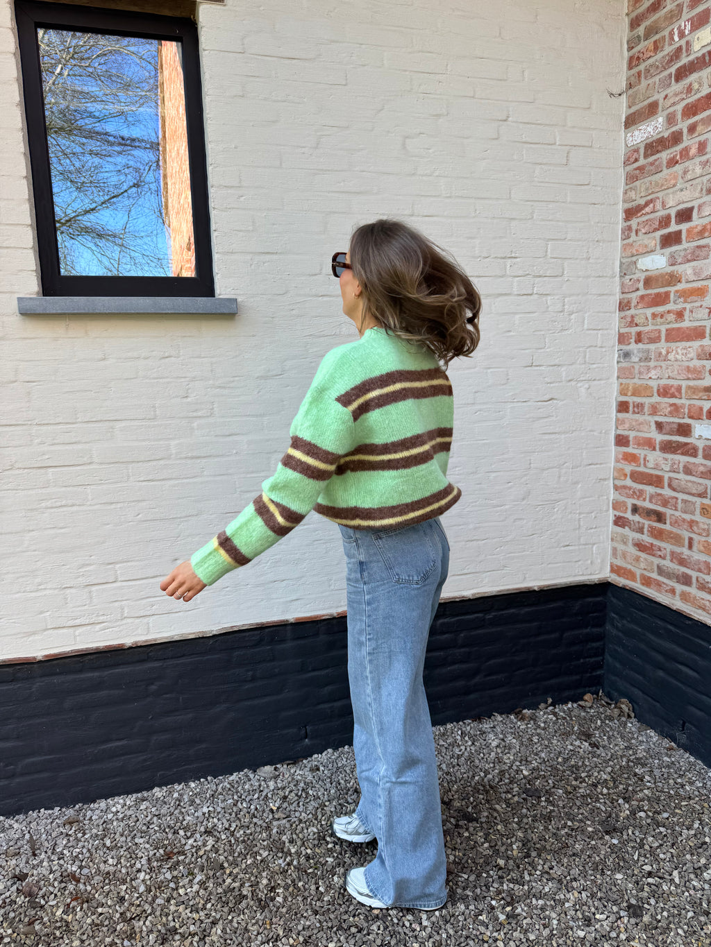 Leontine gestreepte knit groen