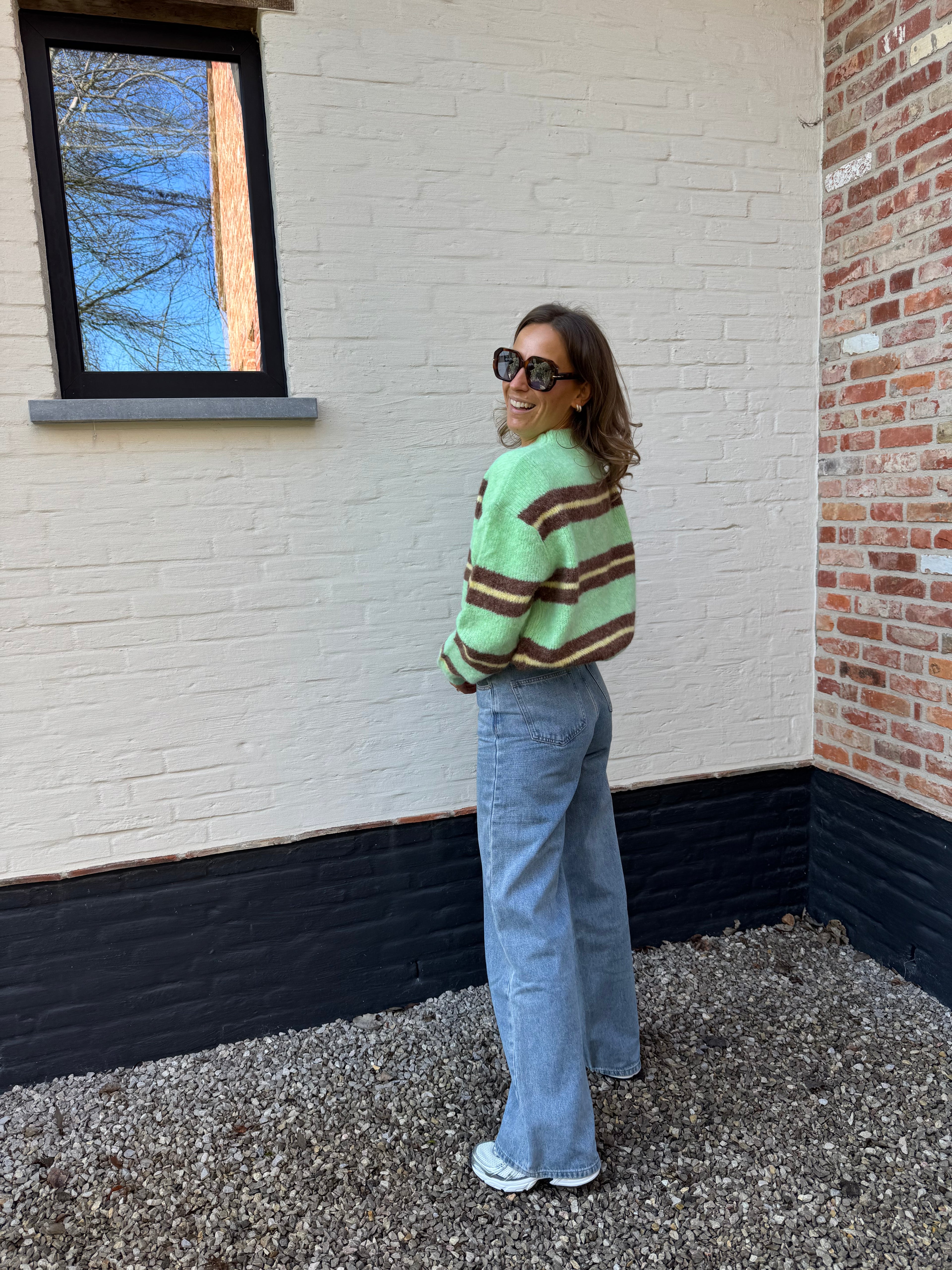 Leontine gestreepte knit groen