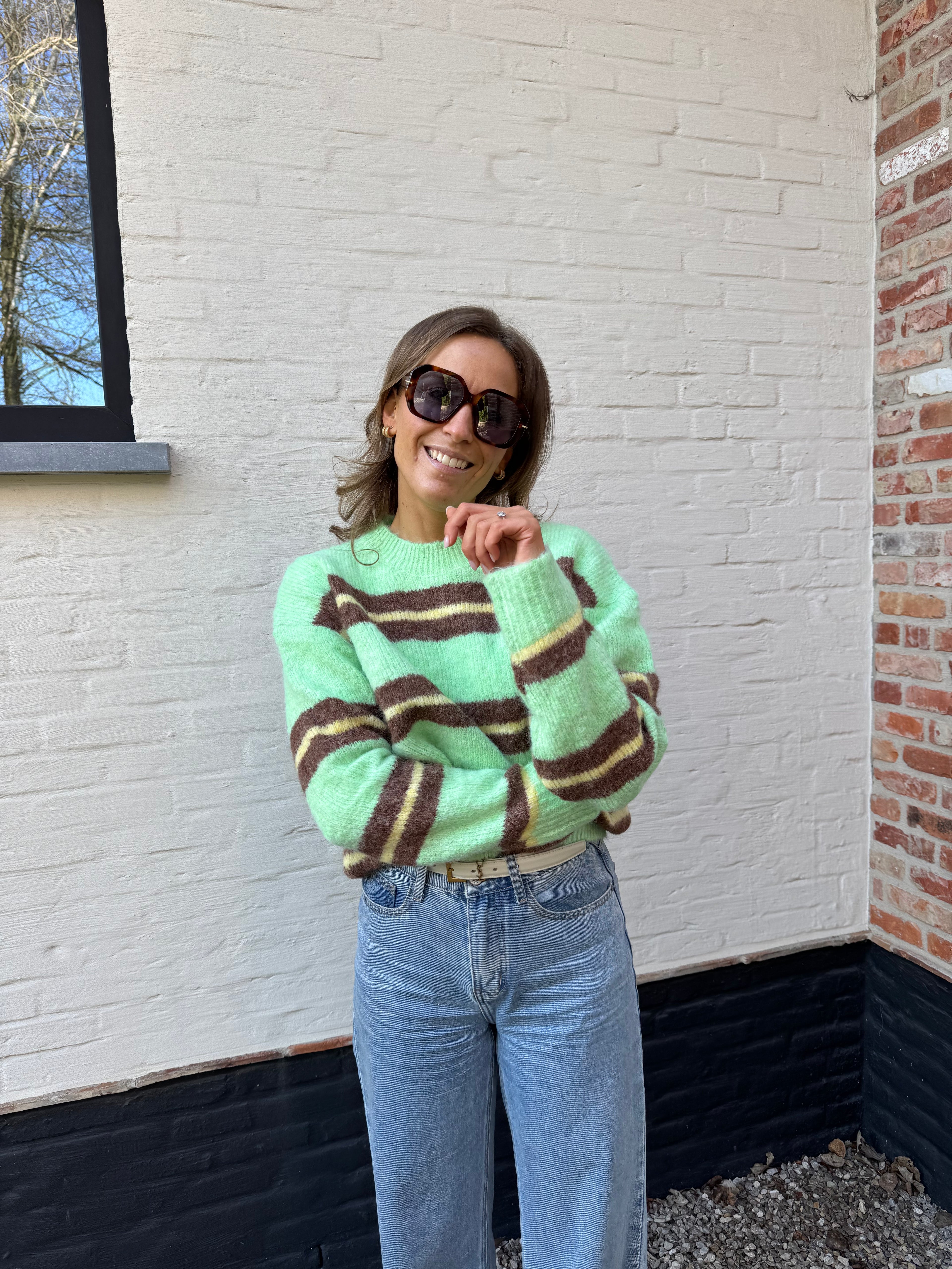 Leontine gestreepte knit groen