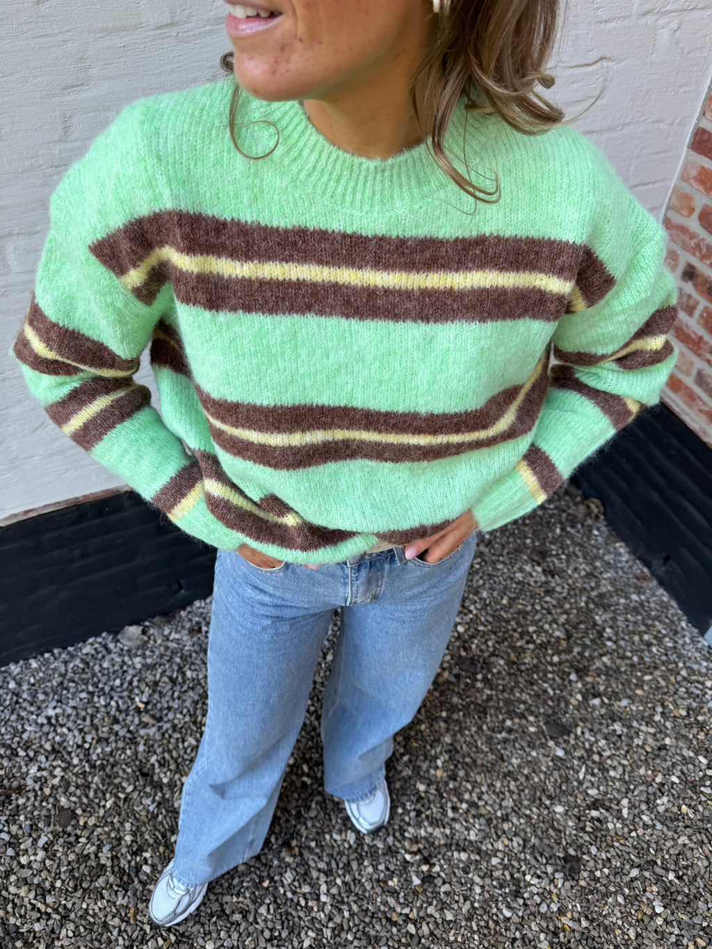 Leontine gestreepte knit groen