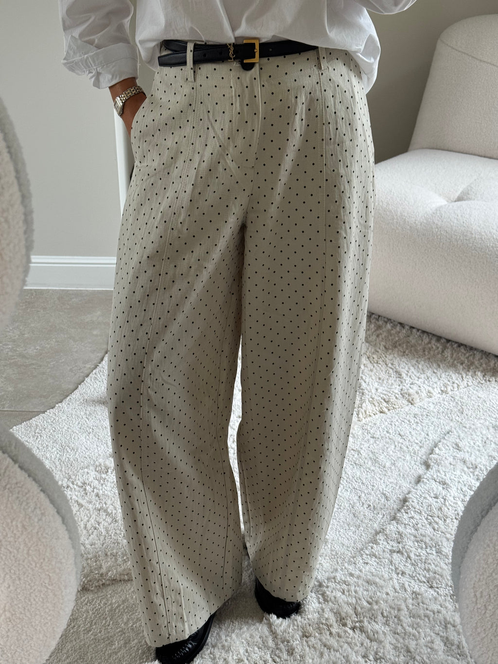 Bibi polkadot barrel jeans ecru