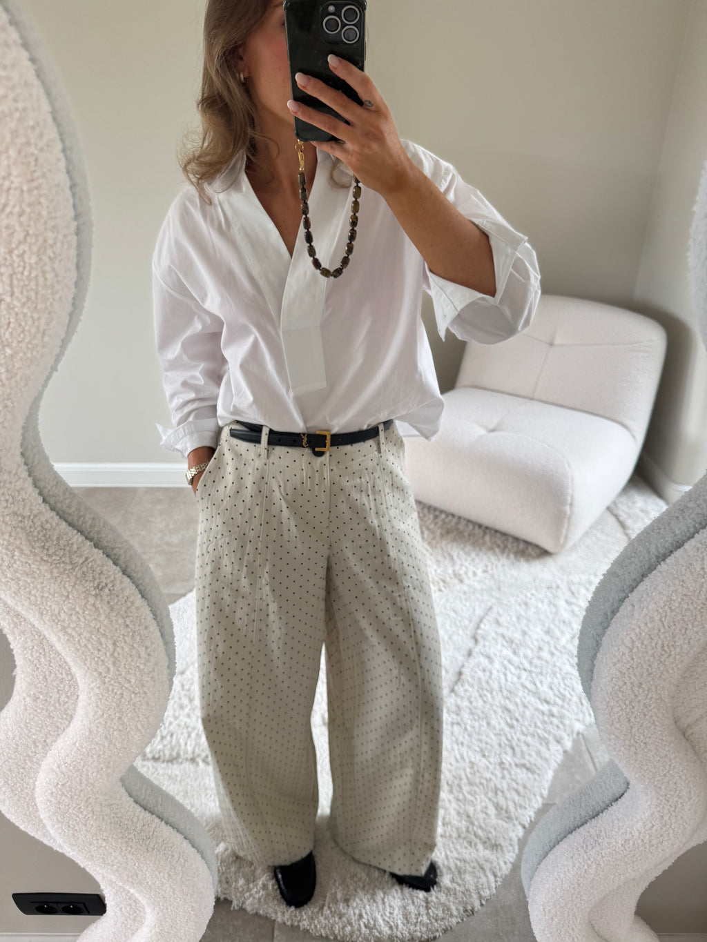 Bibi polkadot barrel jeans ecru
