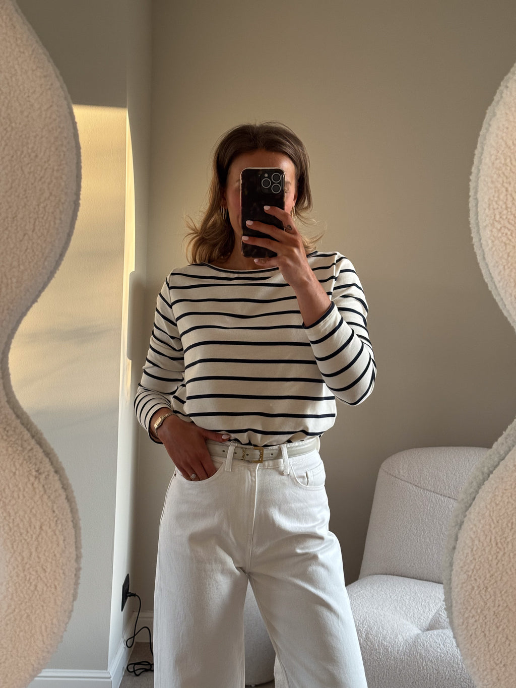 Myri boothals longsleeve marine/ecru