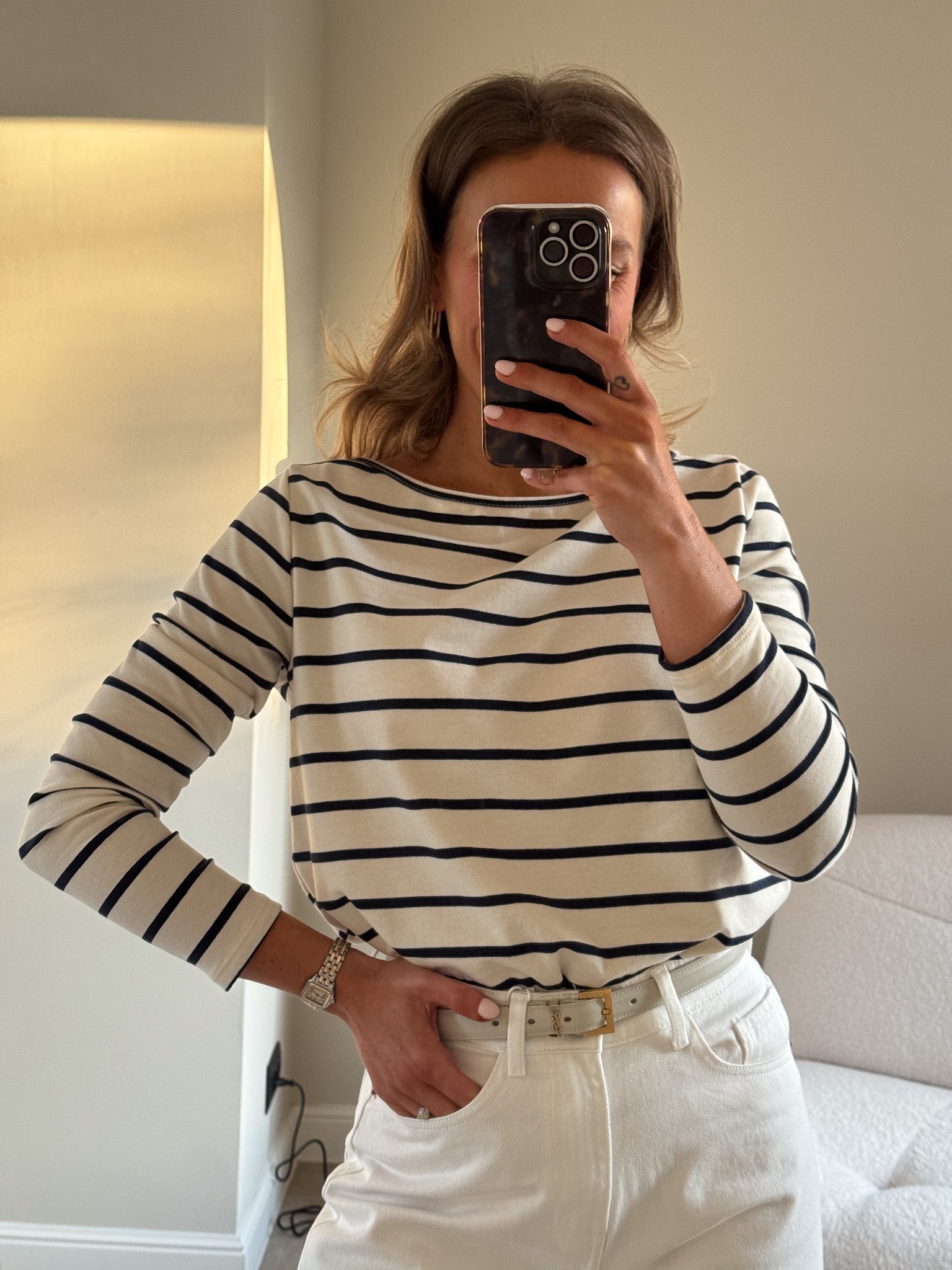 Myri boothals longsleeve marine/ecru