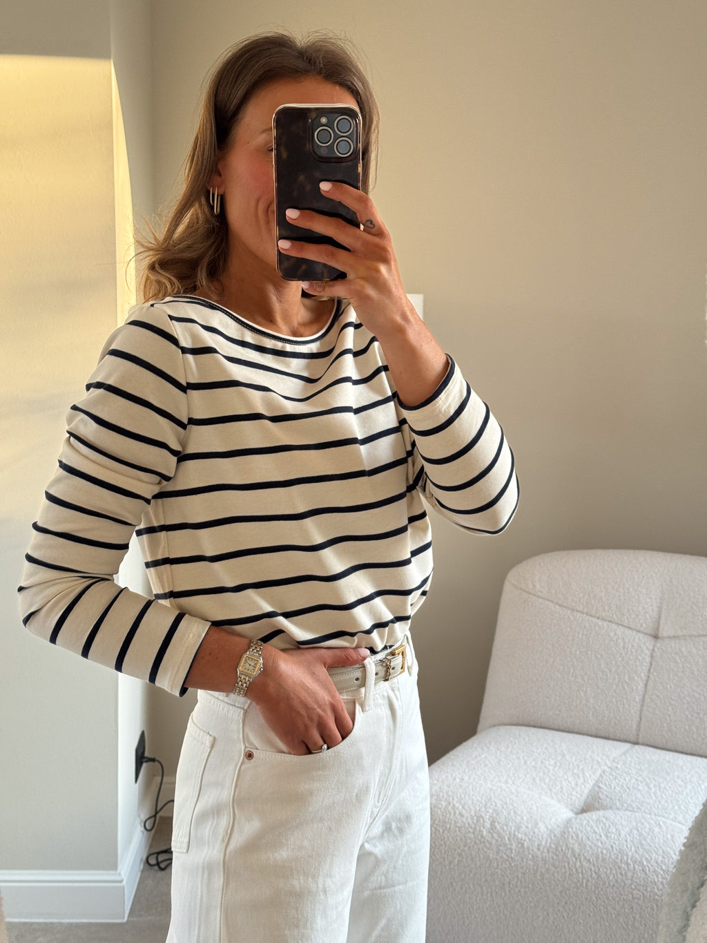 Myri boothals longsleeve marine/ecru