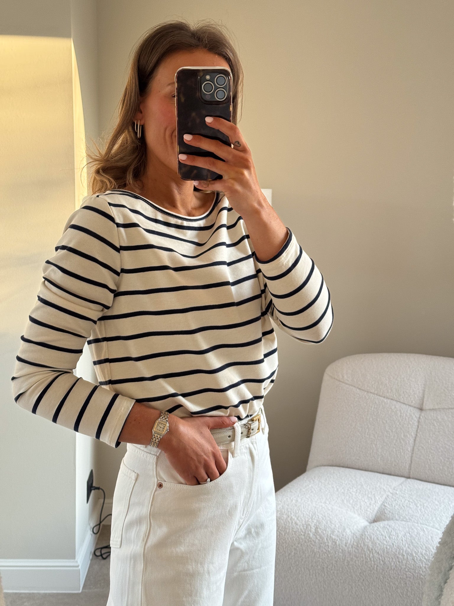 Myri boothals longsleeve marine/ecru