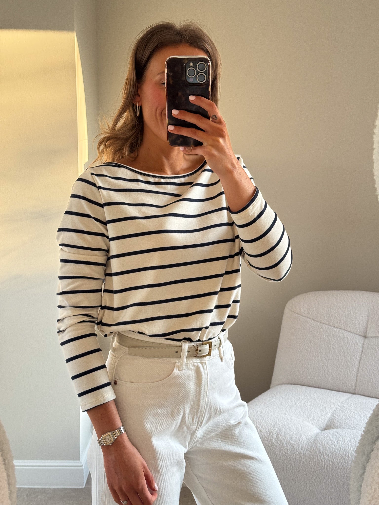 Myri boothals longsleeve marine/ecru