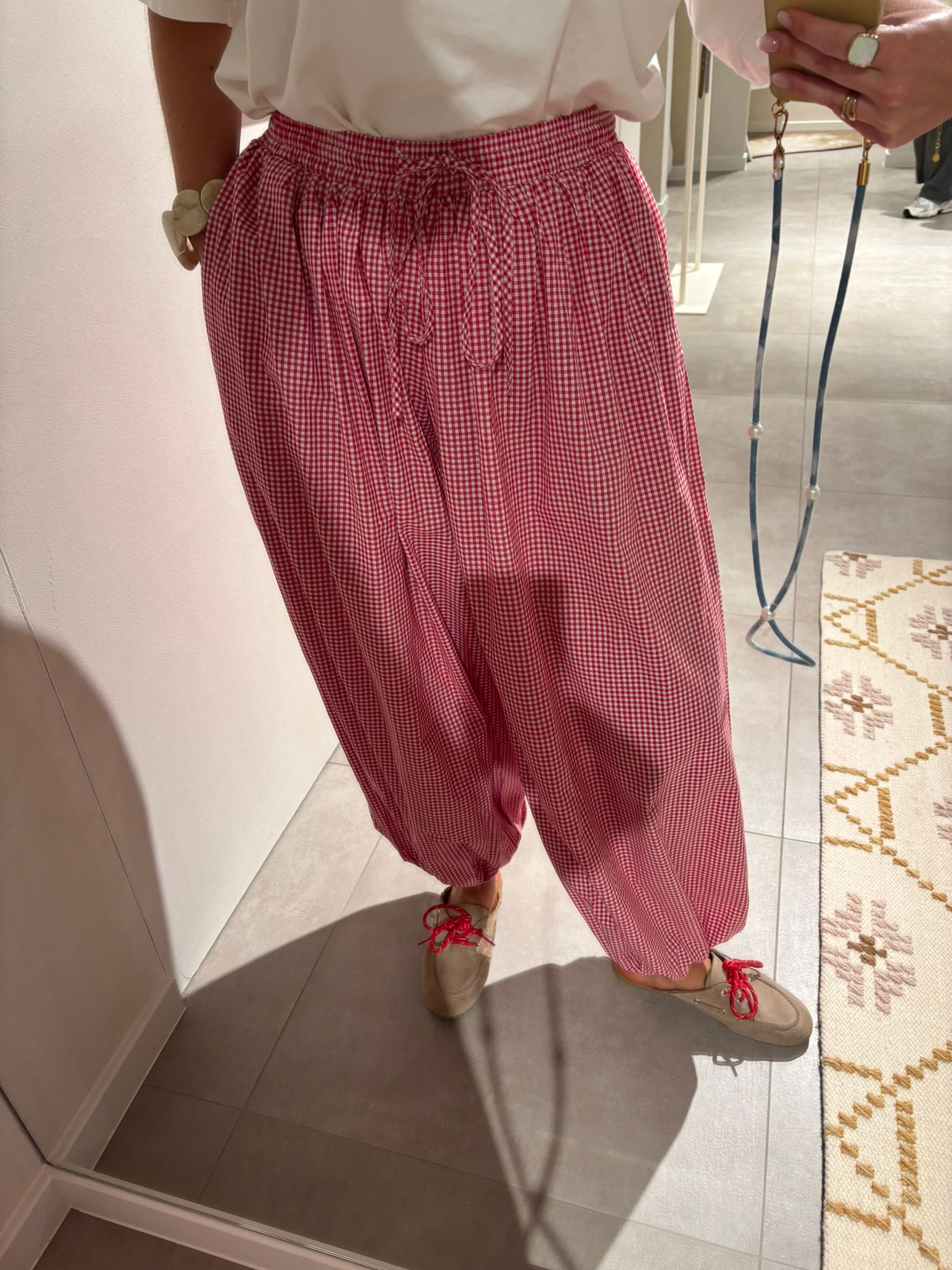 Esmée carreaux balloon broek rood