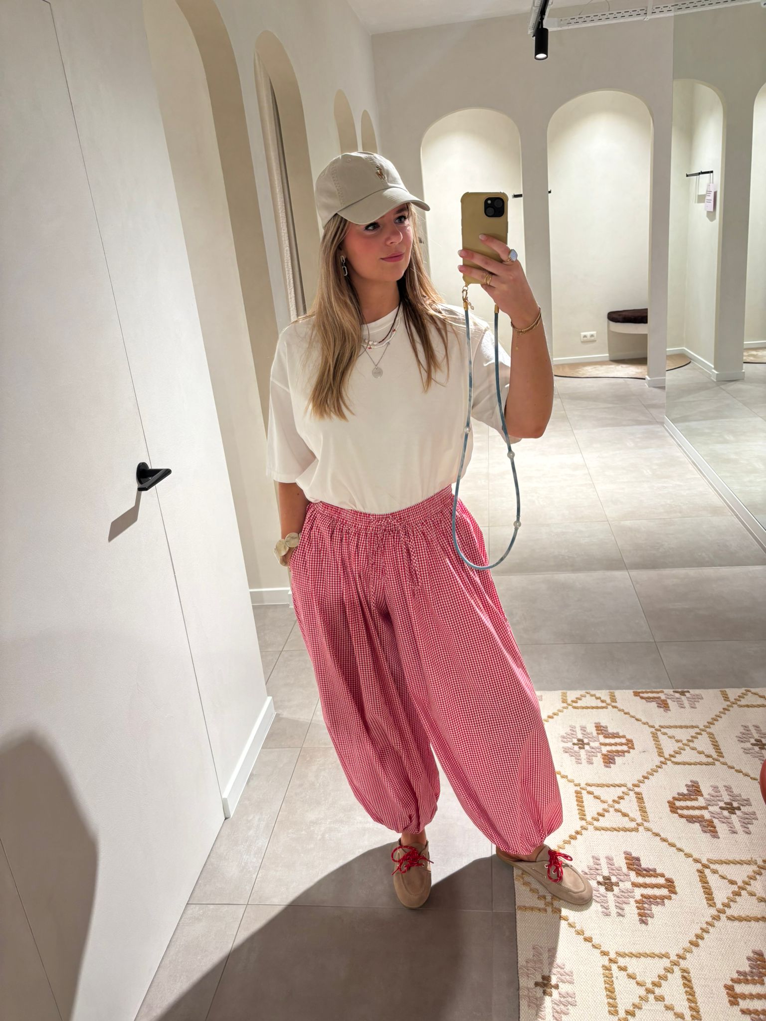 Esmée carreaux balloon broek rood