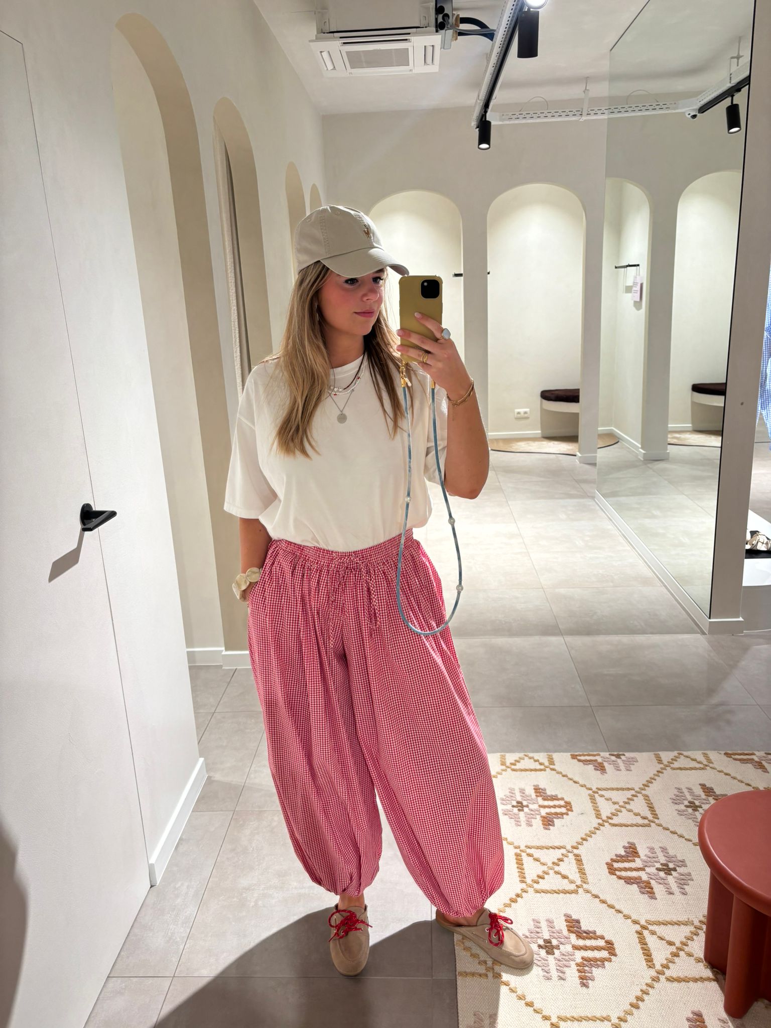 Esmée carreaux balloon broek rood