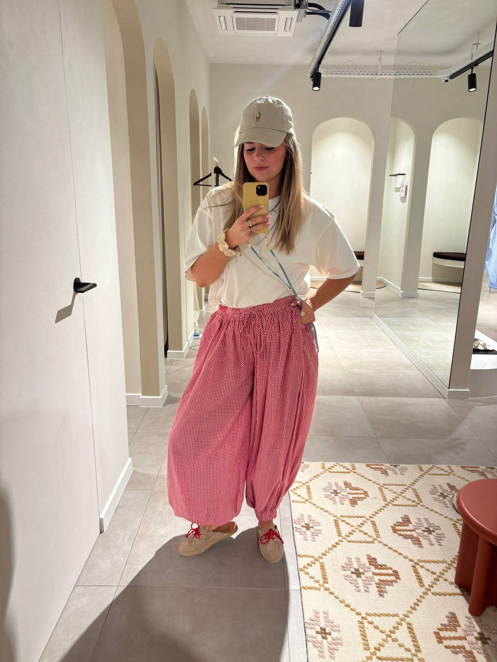 Esmée carreaux balloon broek rood