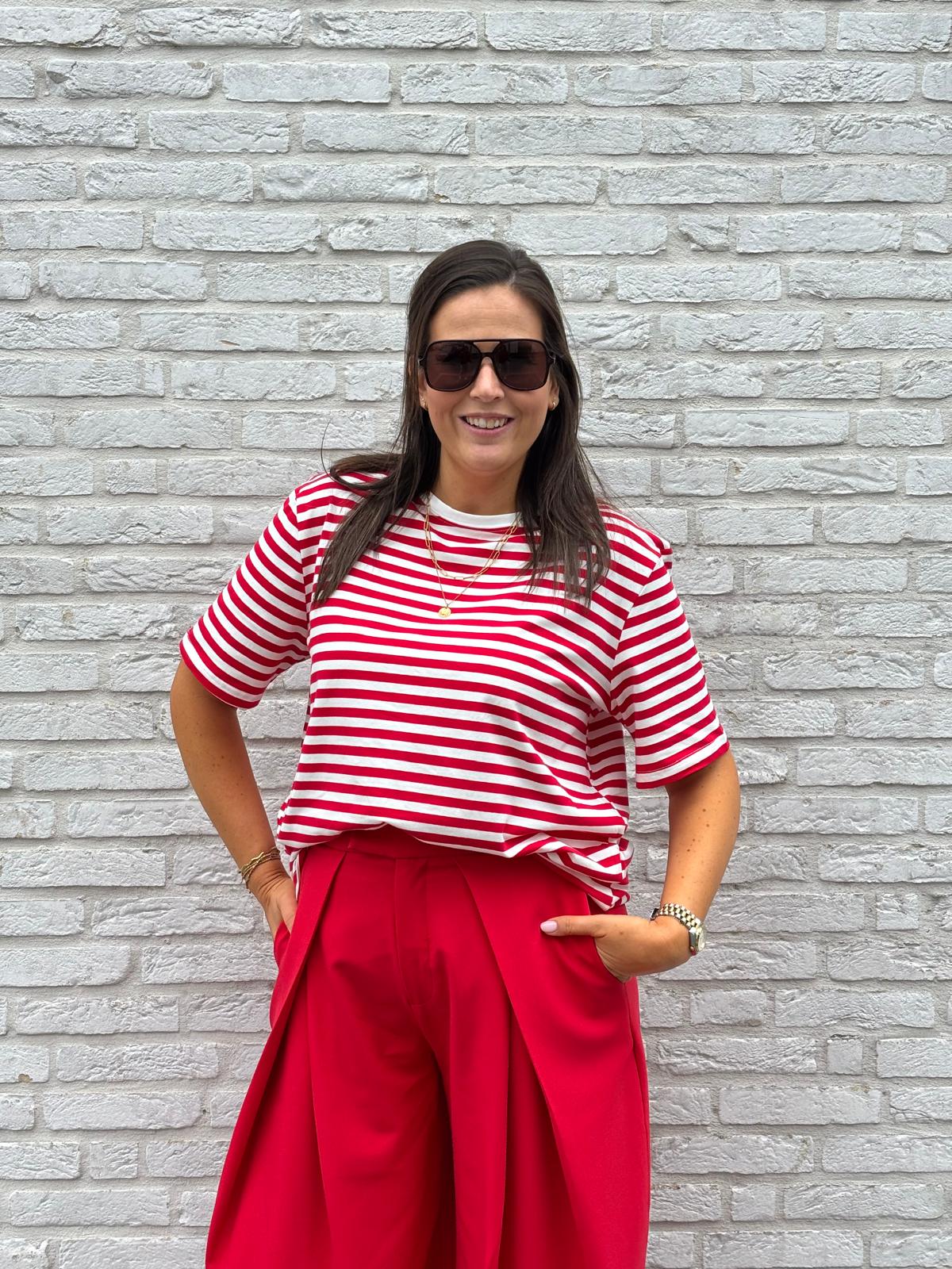 Anna gestreepte T-shirt rood/wit