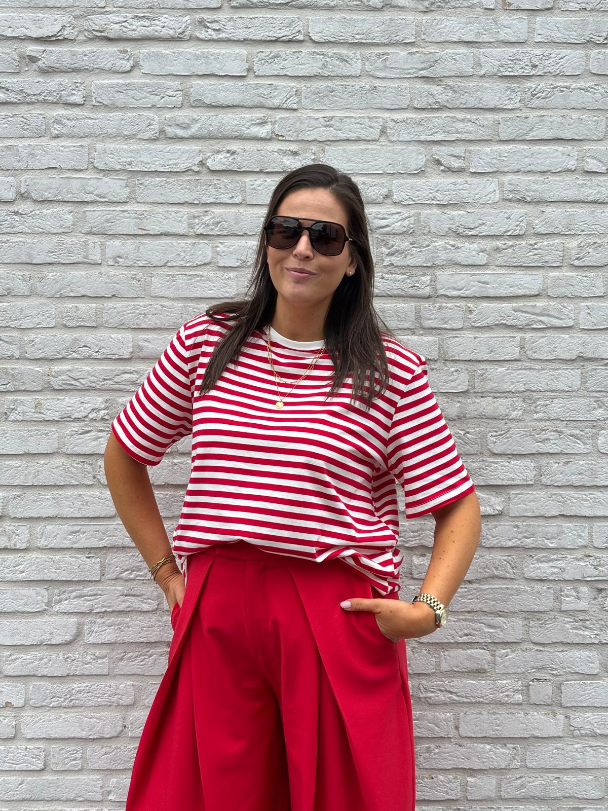 Anna gestreepte T-shirt rood/wit