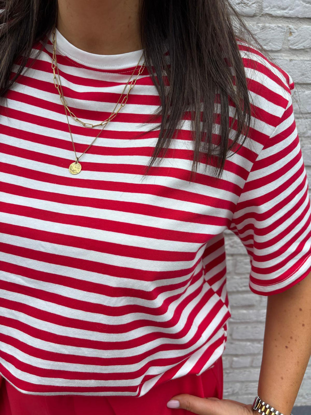 Anna gestreepte T-shirt rood/wit