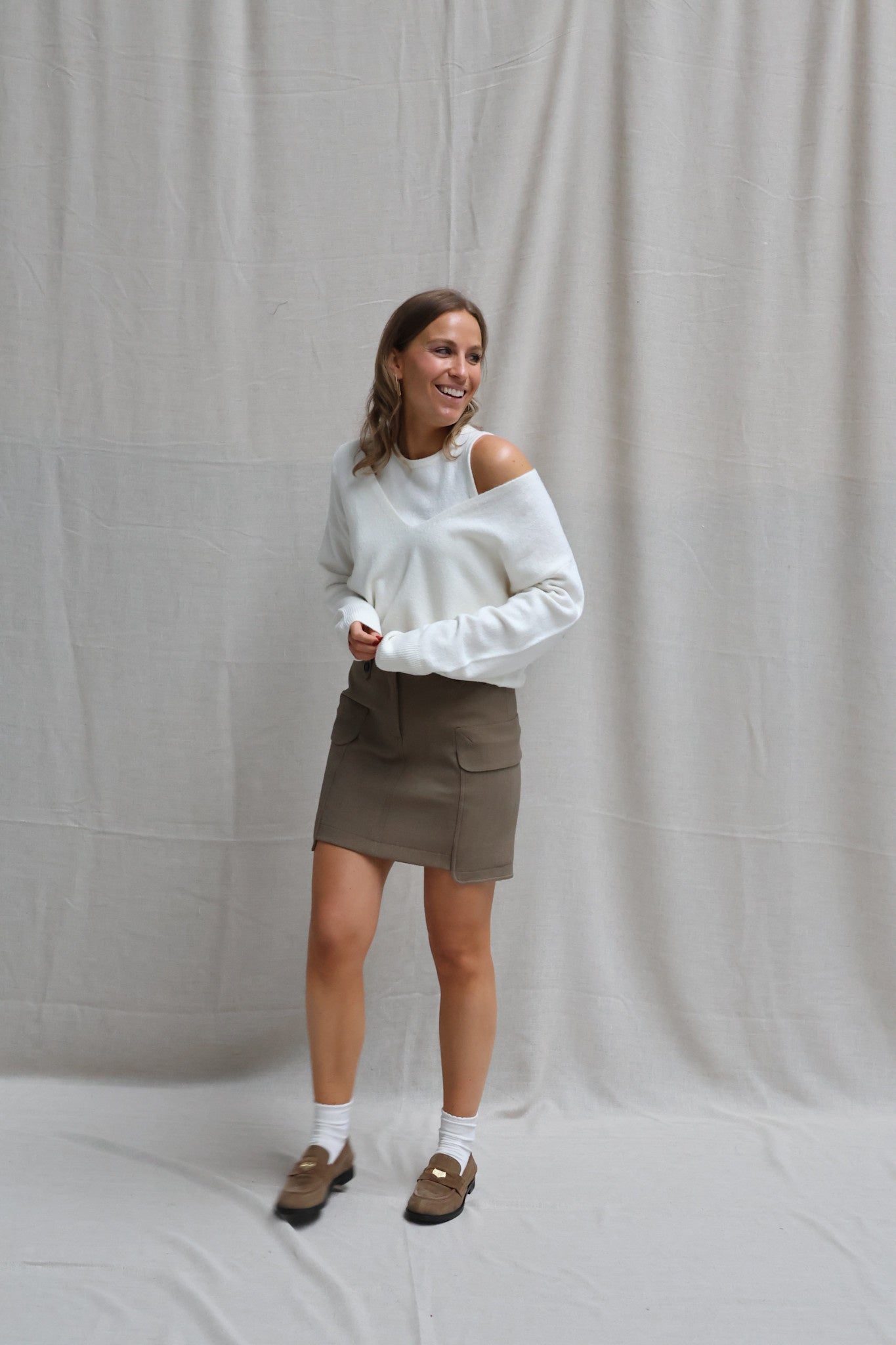 Caroline V-neck twinset offwhite