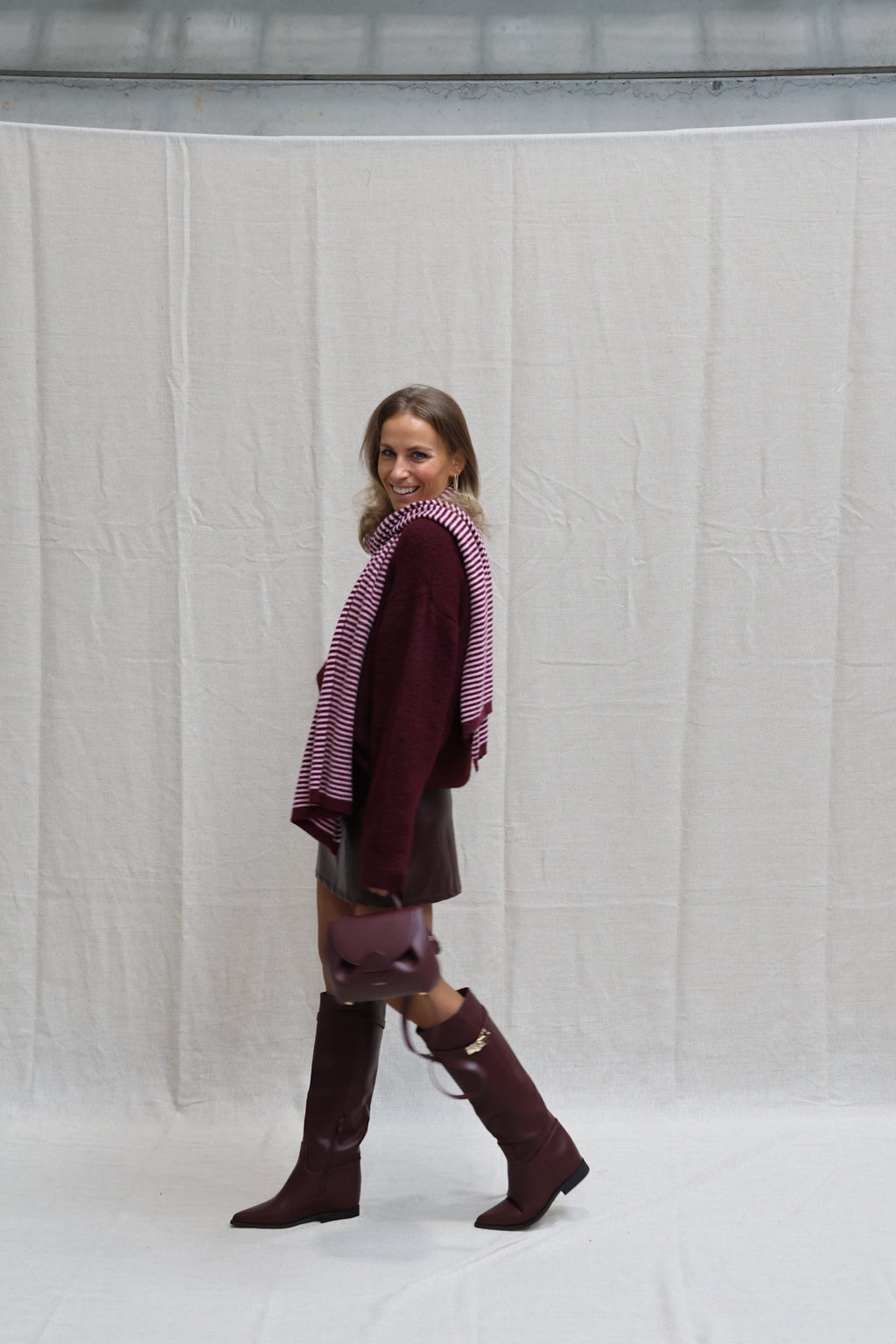 Nala striped scarf bordeaux/pink