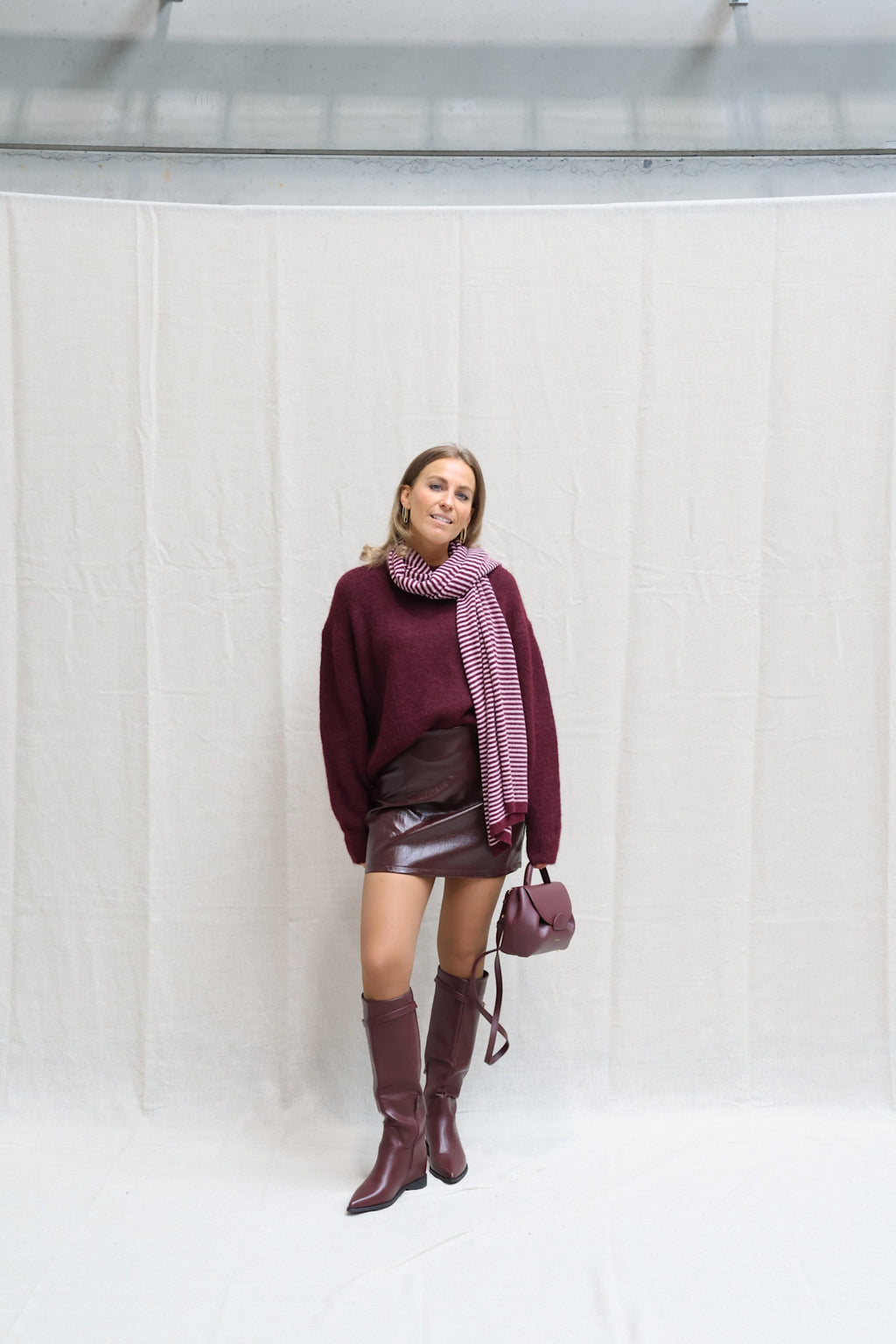 Nala striped scarf bordeaux/pink