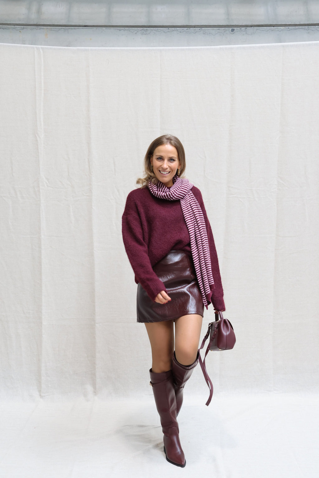 Nala striped scarf bordeaux/pink