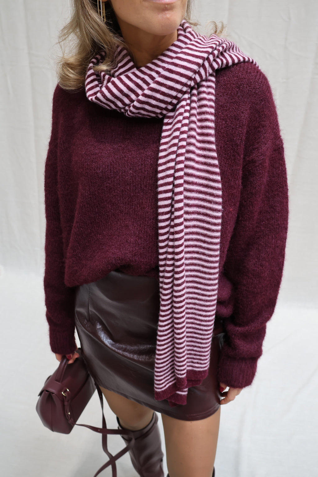 Nala striped scarf bordeaux/pink