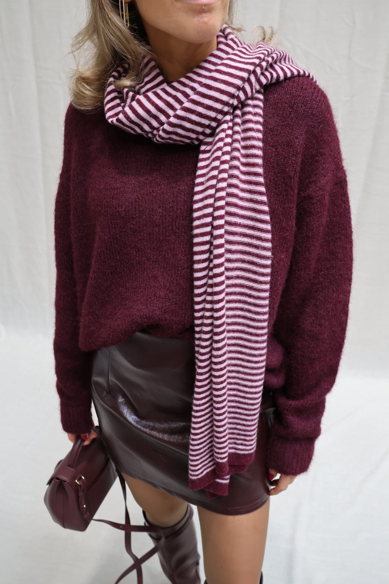 Nala striped scarf bordeaux/pink