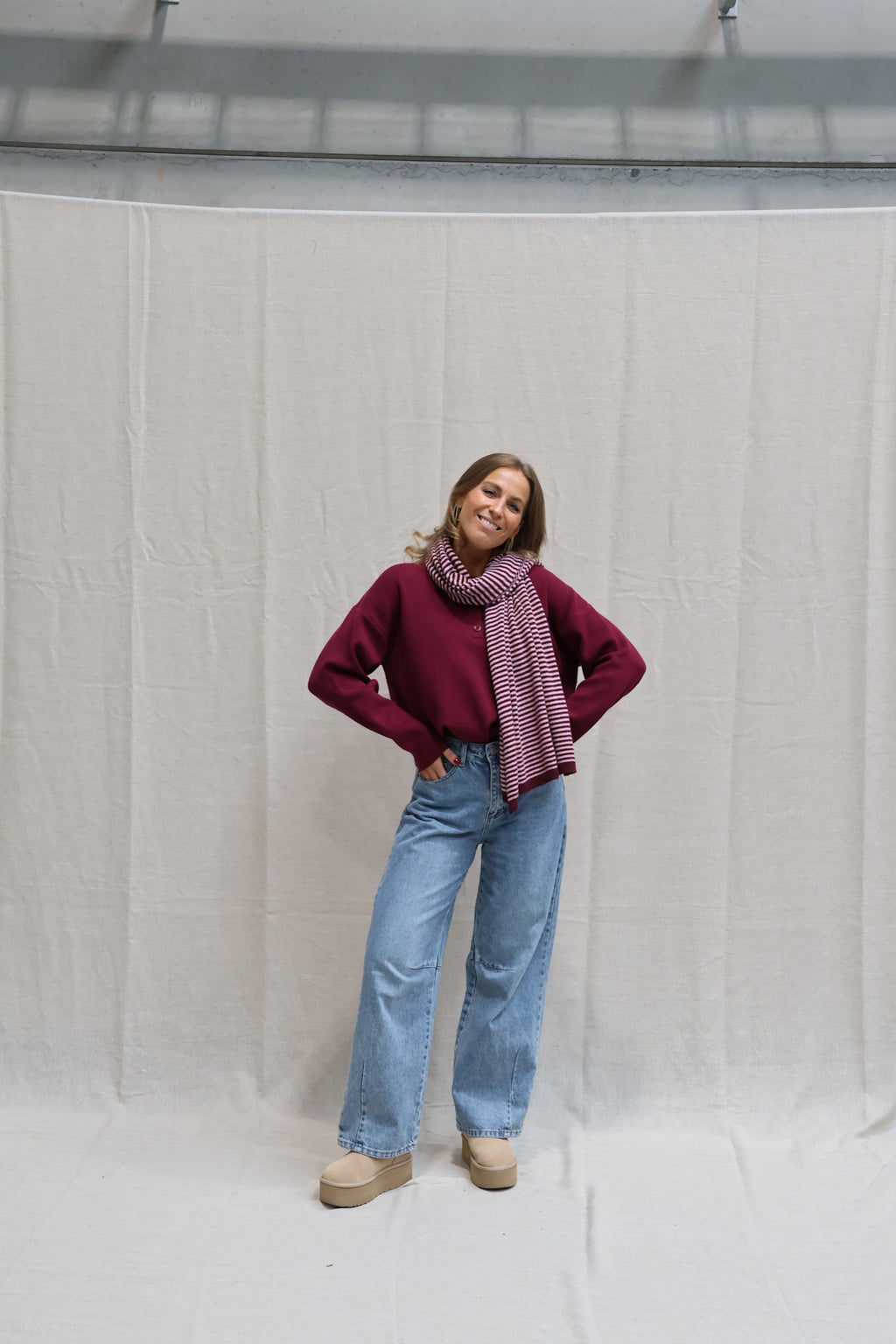 Nala striped scarf bordeaux/pink