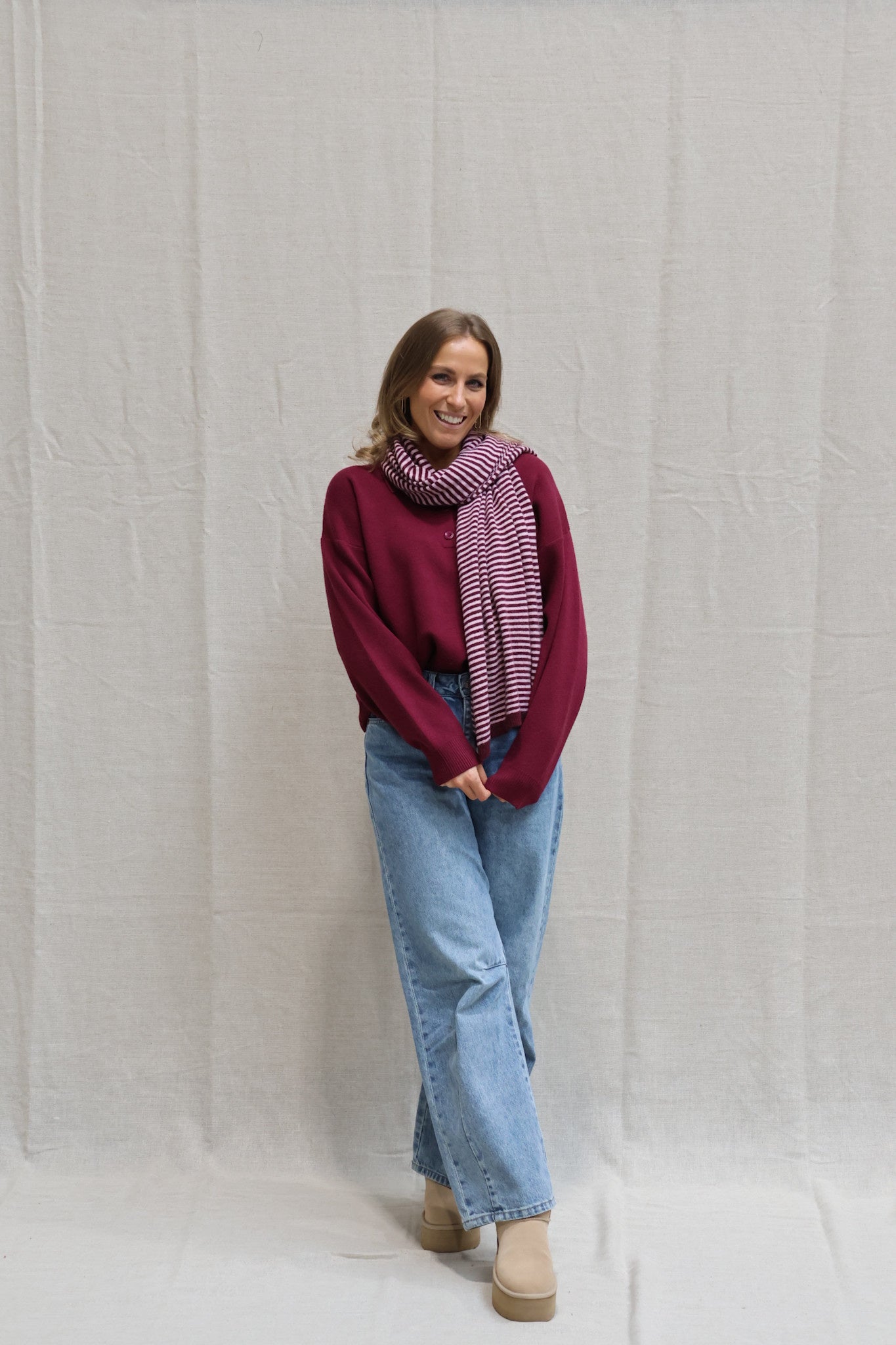 Nala striped scarf bordeaux/pink