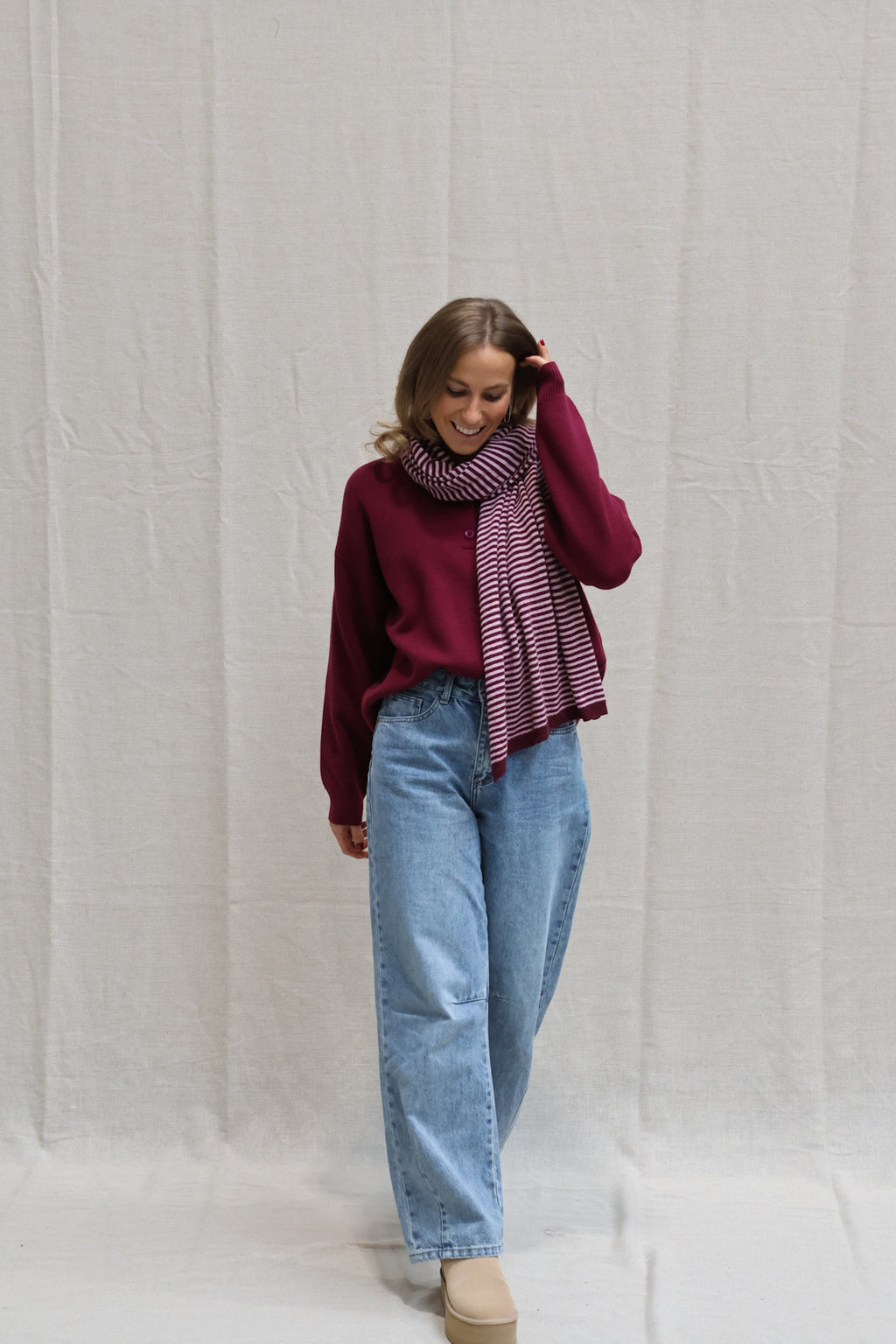 Nala striped scarf bordeaux/pink