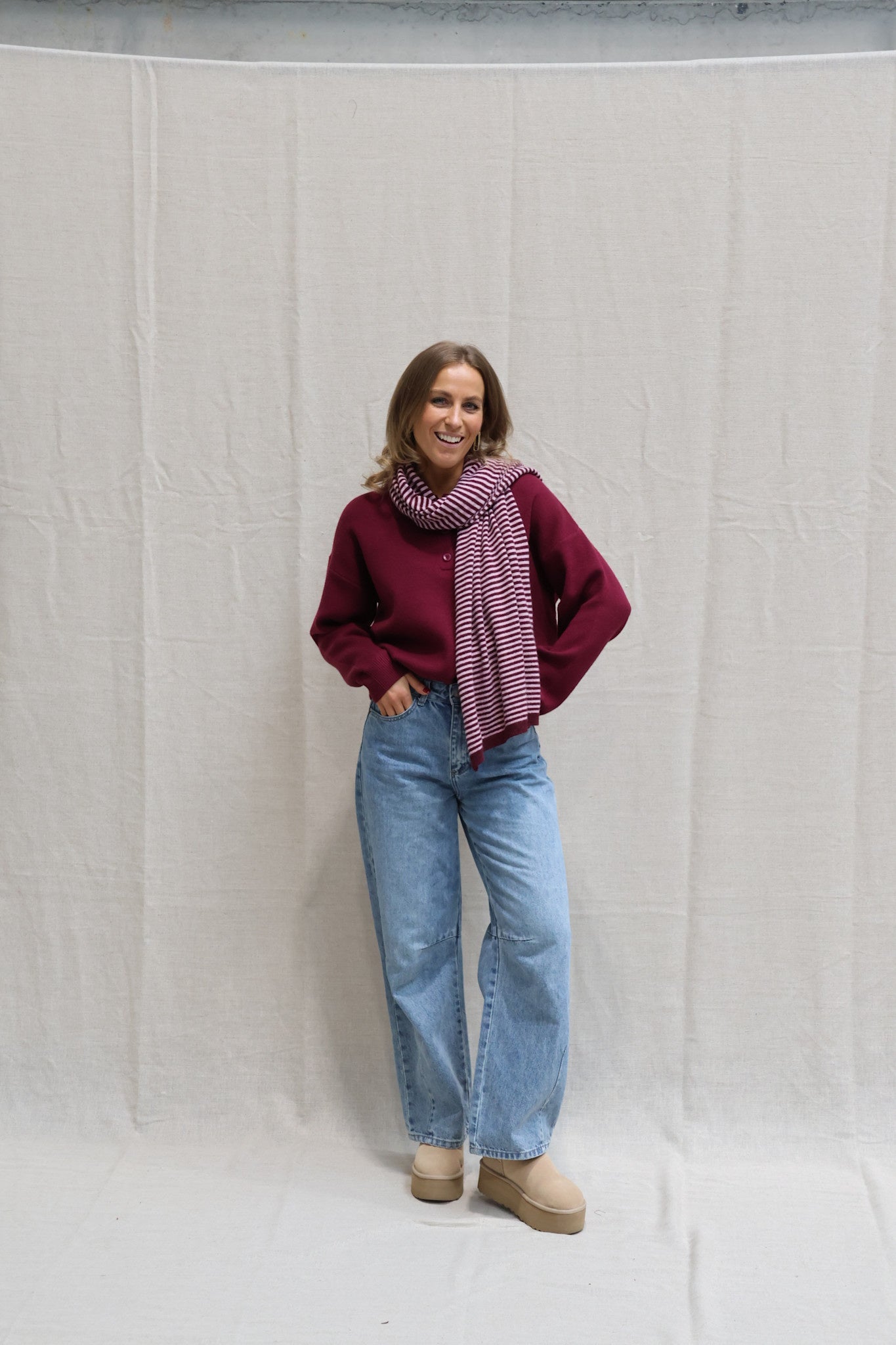 Nala striped scarf bordeaux/pink