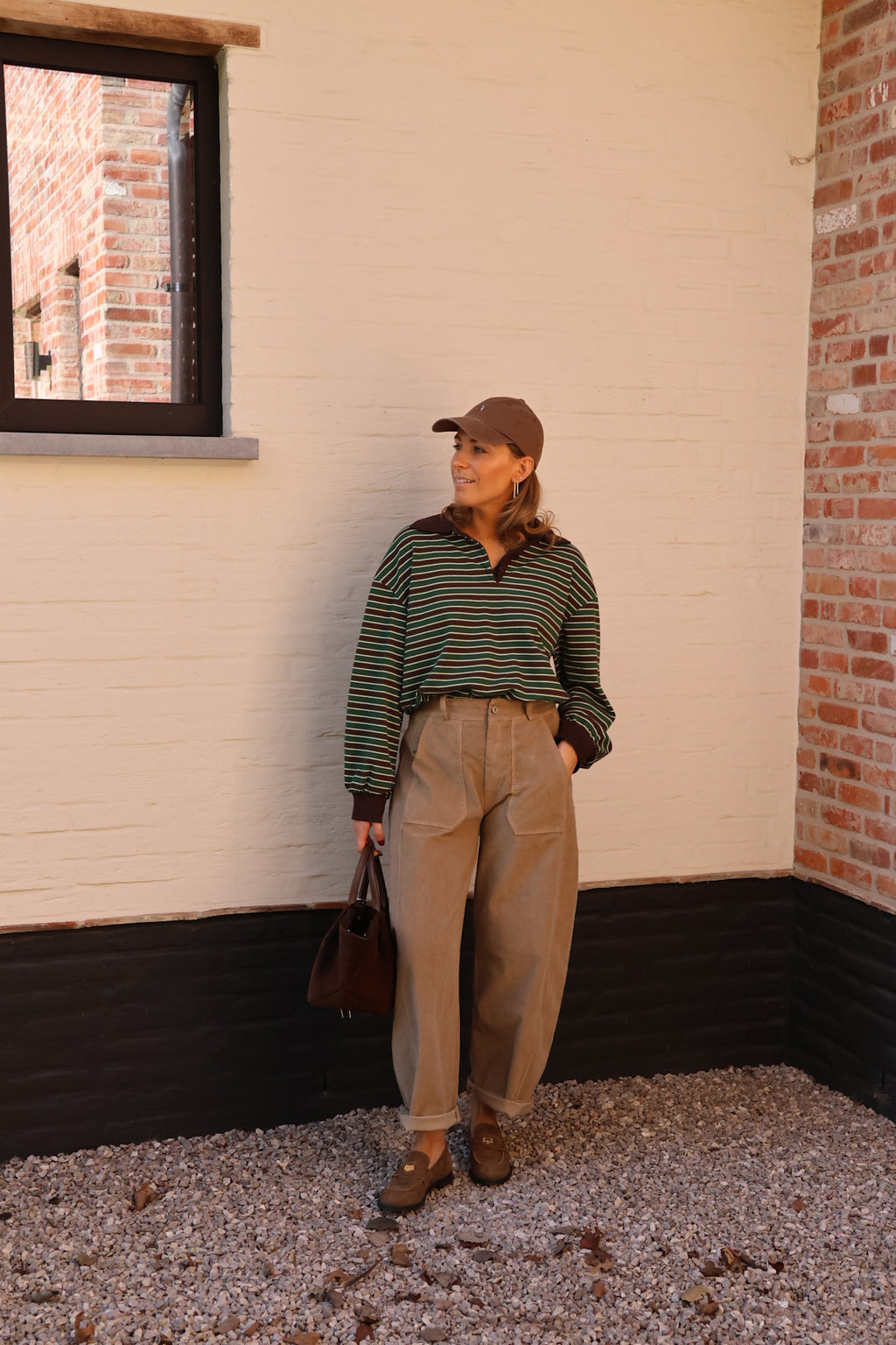 Vera striped polo diepgroen/choco