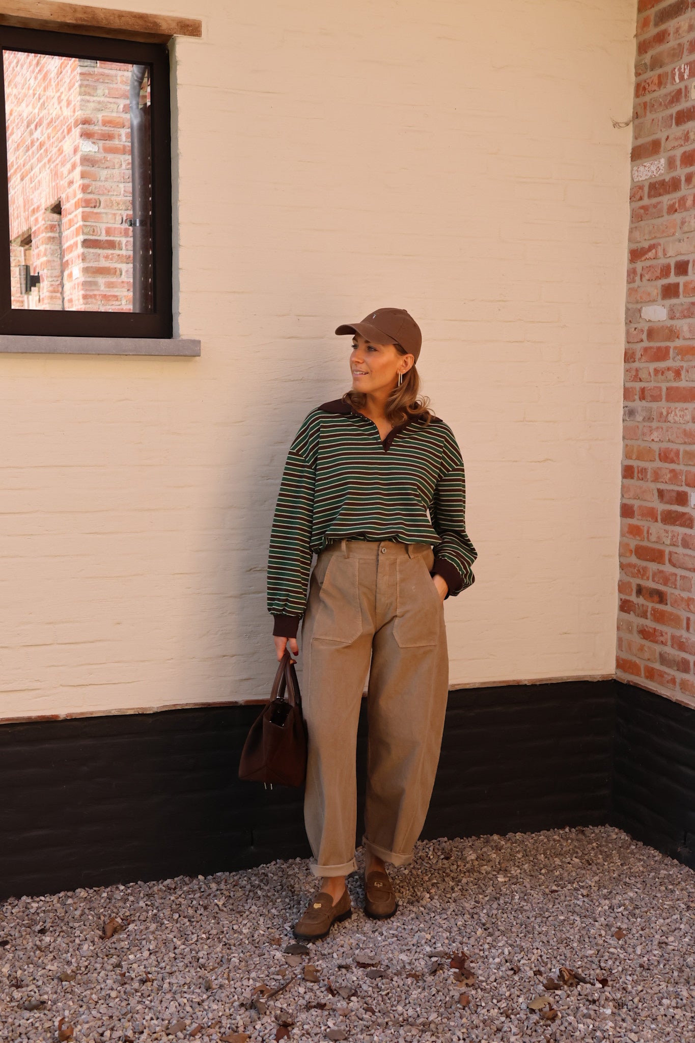 Vera striped polo diepgroen/choco