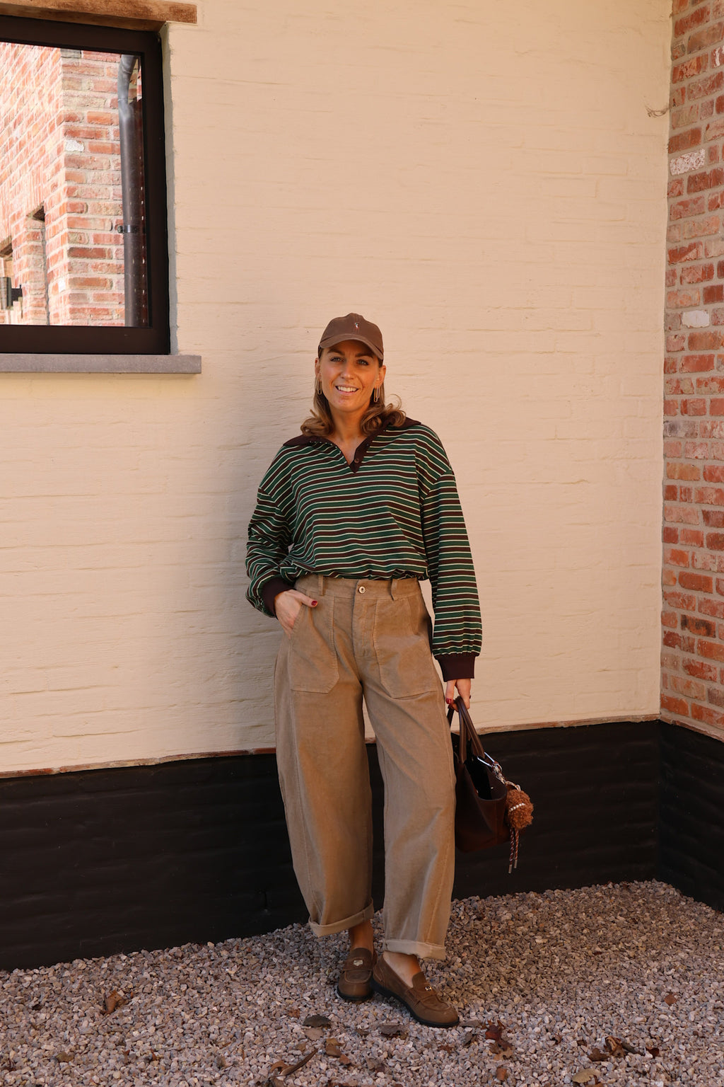 Vera striped polo diepgroen/choco