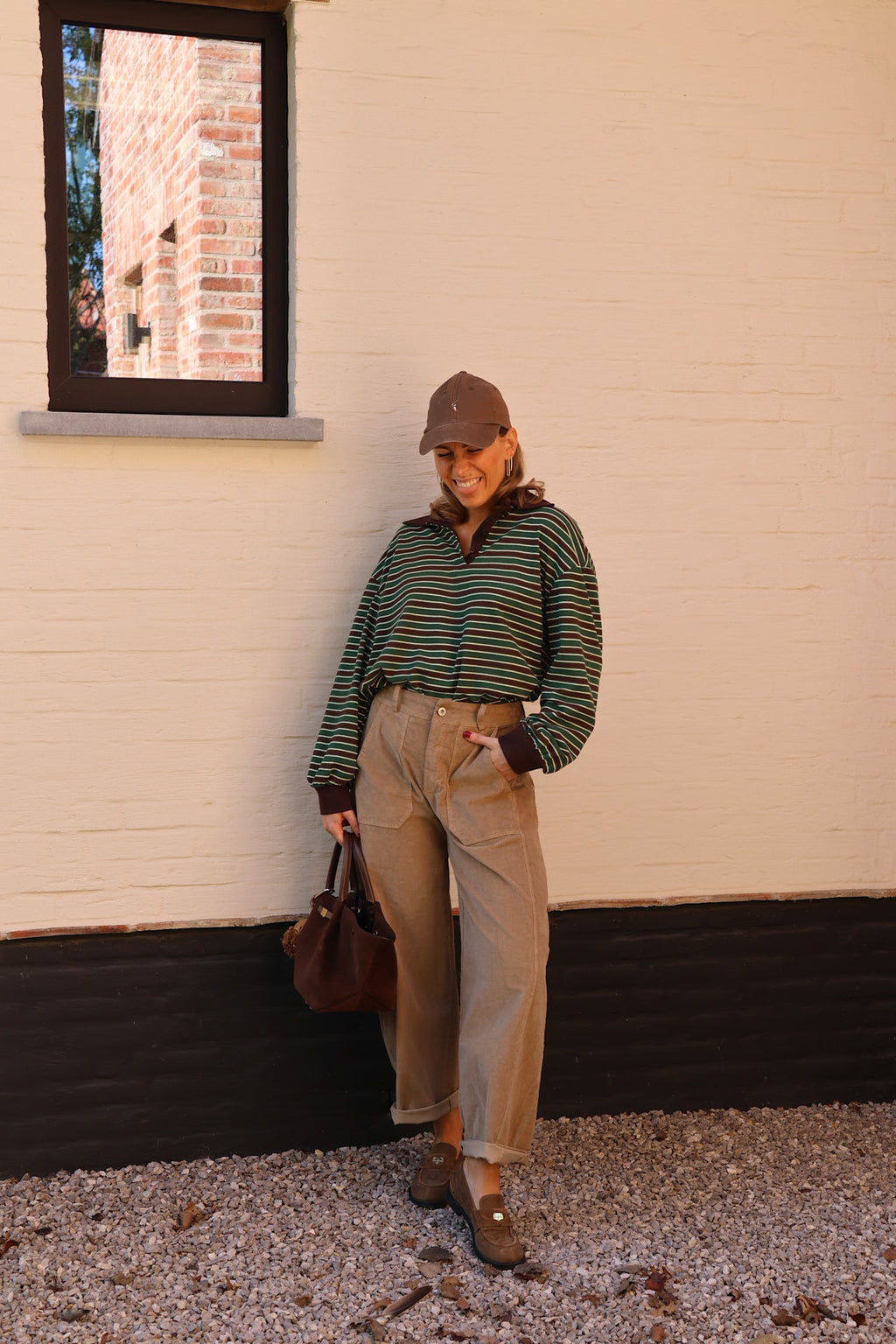 Vera striped polo diepgroen/choco