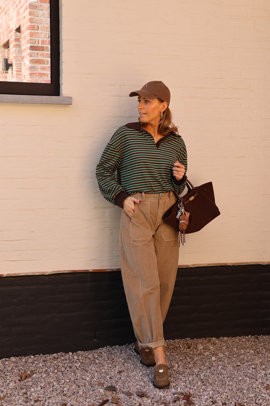 Vera striped polo diepgroen/choco