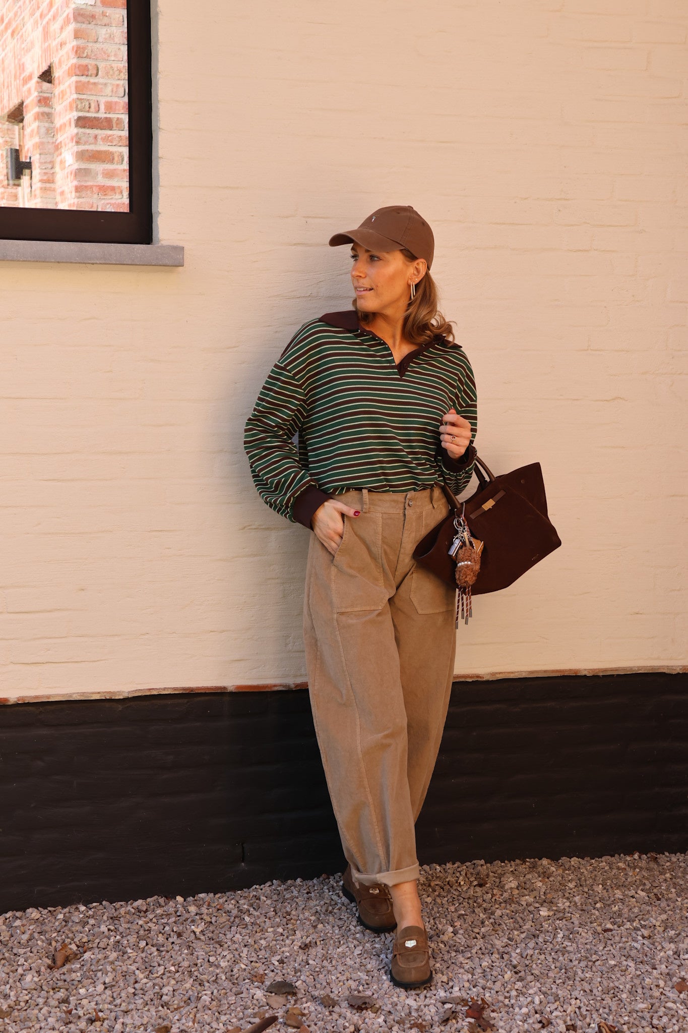 Vera striped polo diepgroen/choco