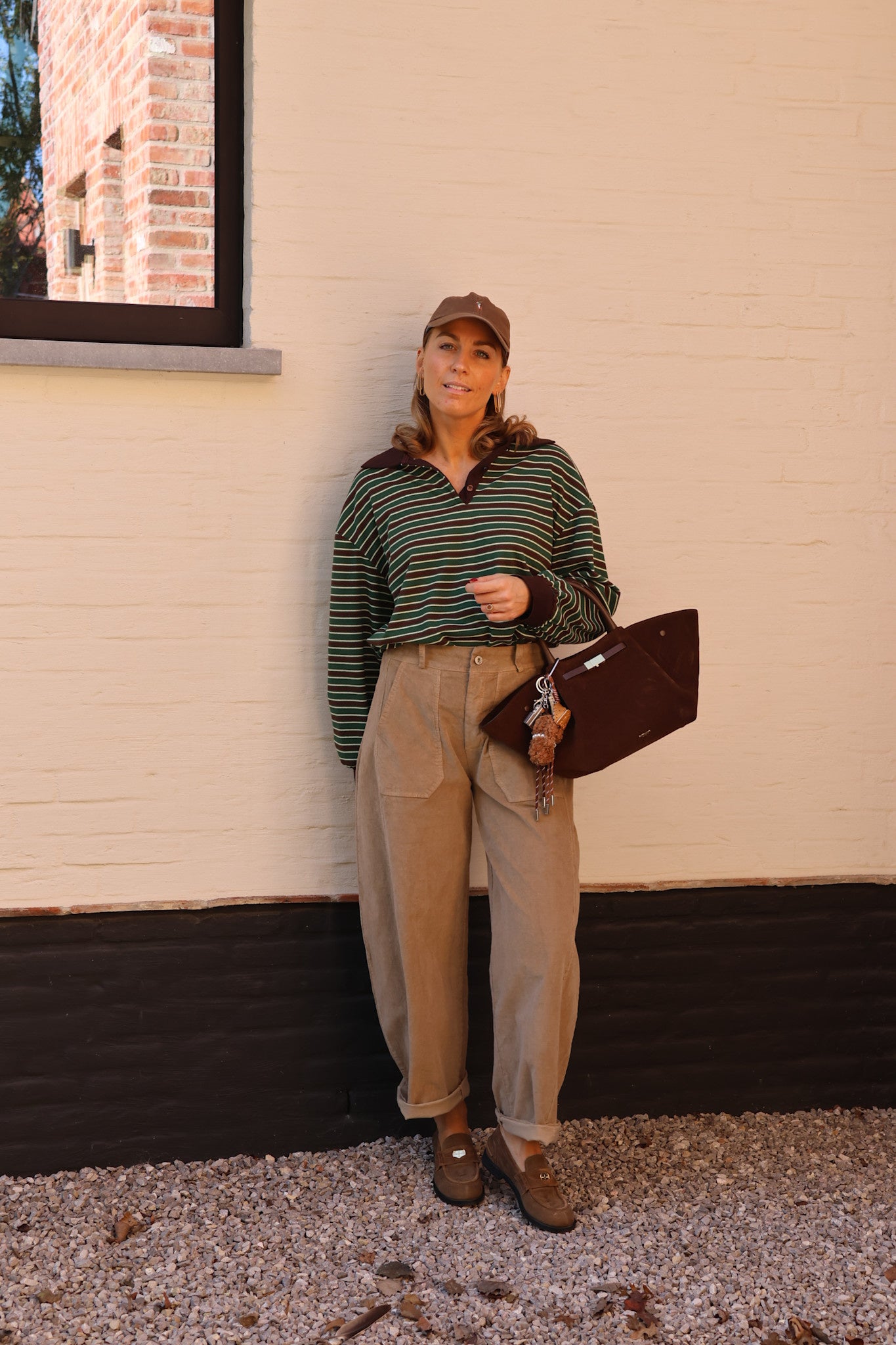 Vera striped polo diepgroen/choco