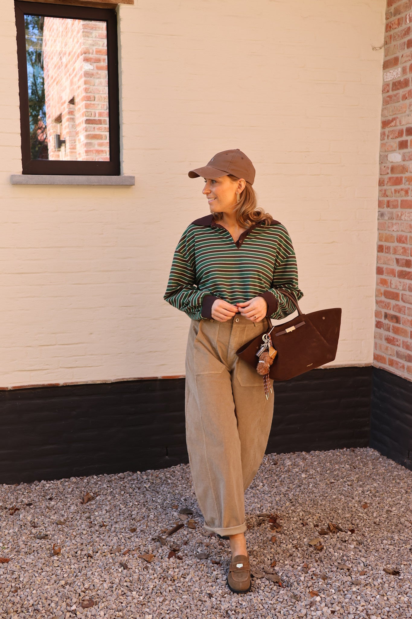 Vera striped polo diepgroen/choco