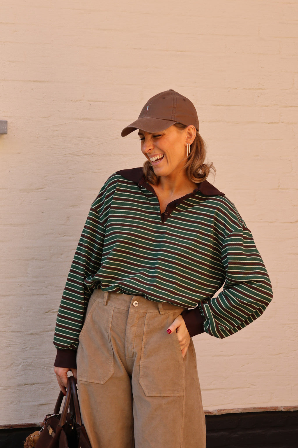 Vera striped polo diepgroen/choco