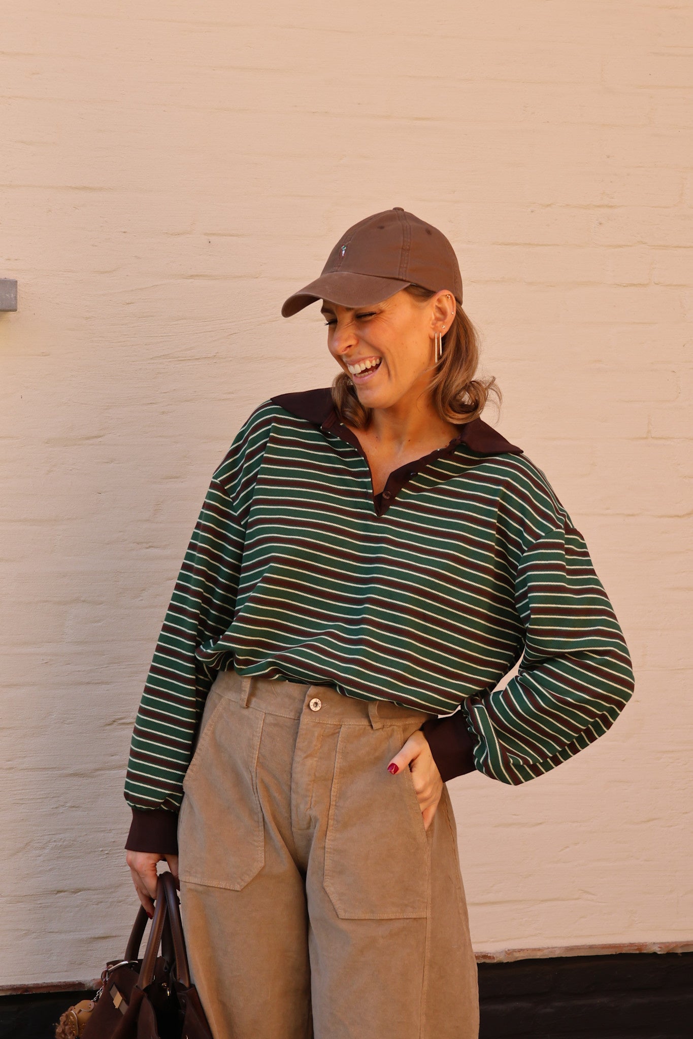 Vera striped polo diepgroen/choco