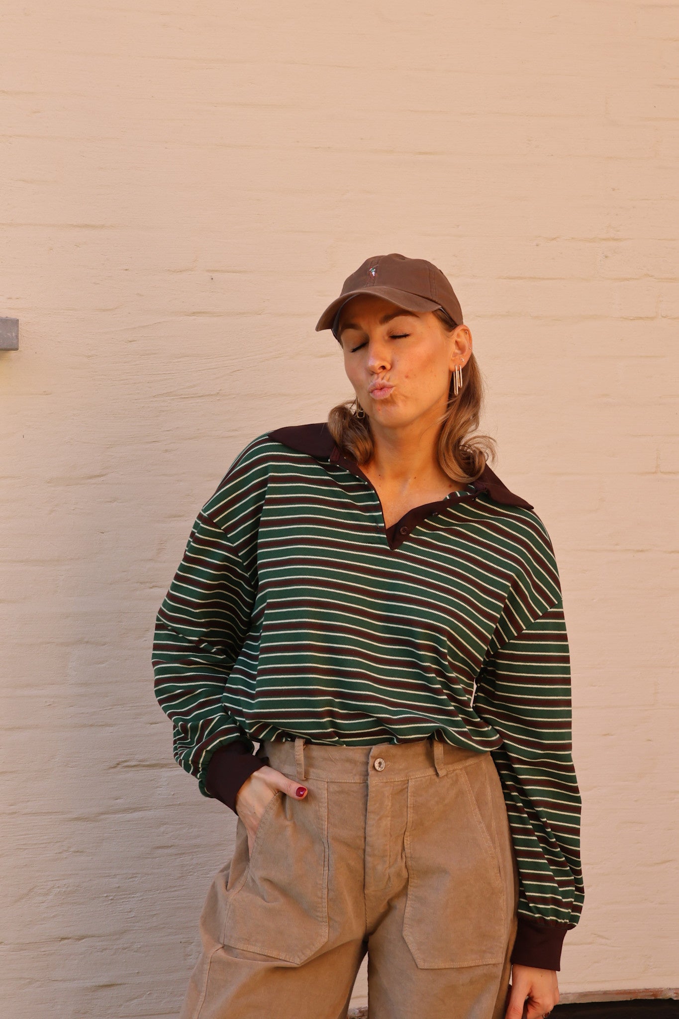 Vera striped polo diepgroen/choco