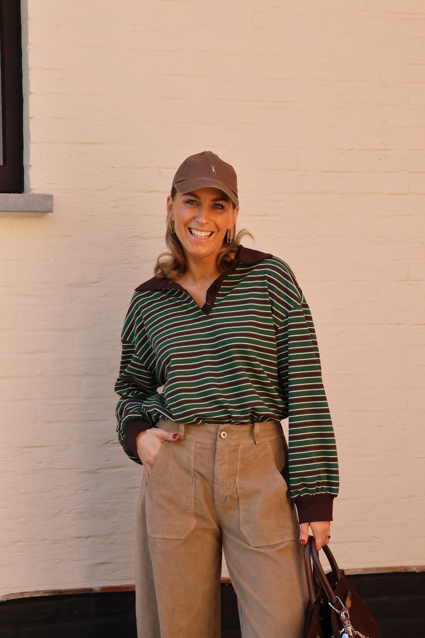 Vera striped polo diepgroen/choco