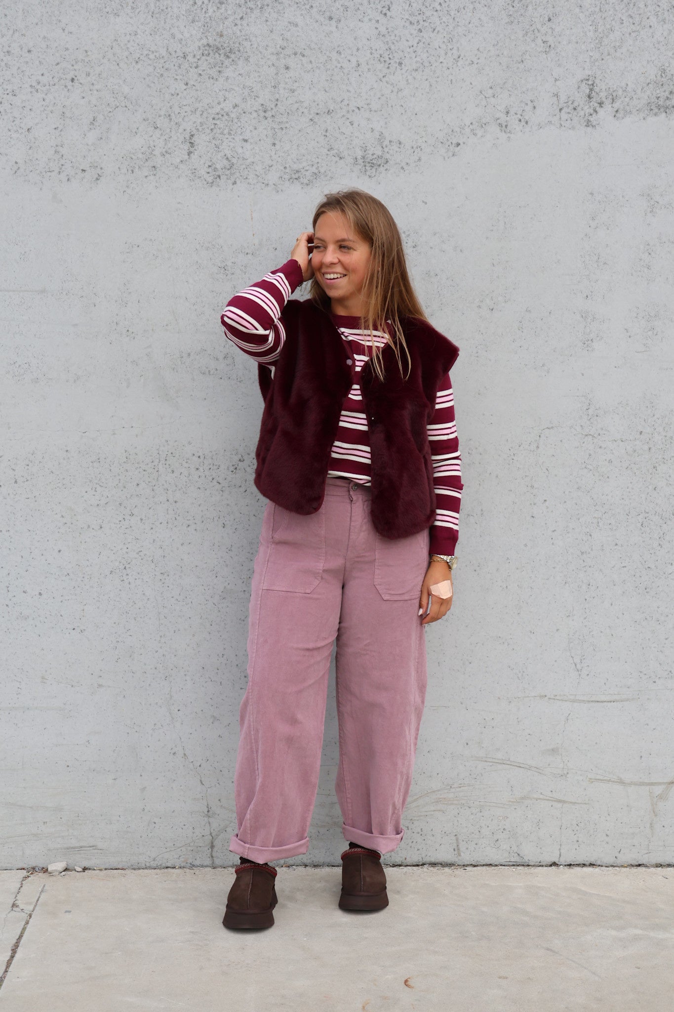 Faux fur vestje bordeaux