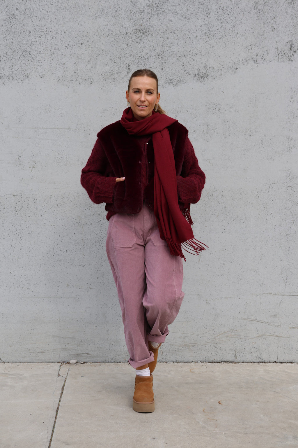 Faux fur vestje bordeaux