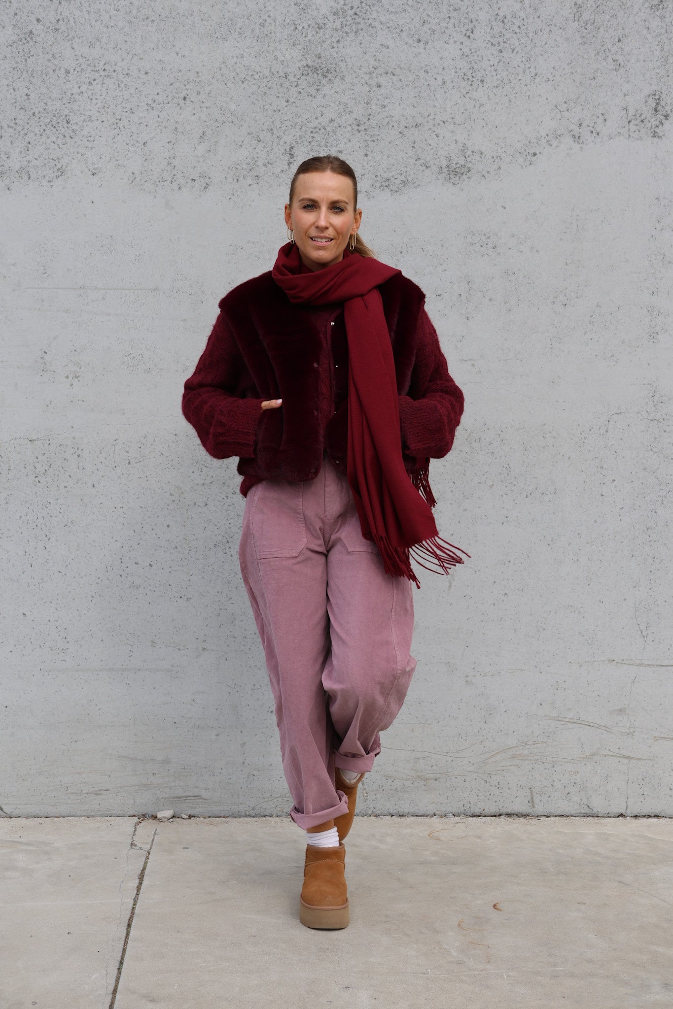 Faux fur vestje bordeaux