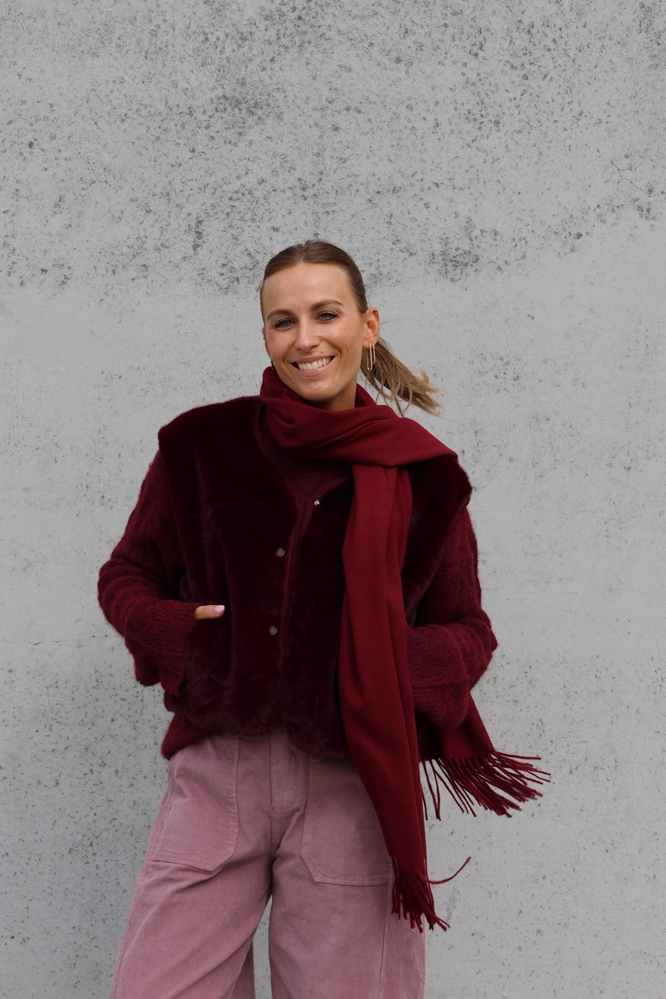 Faux fur vestje bordeaux