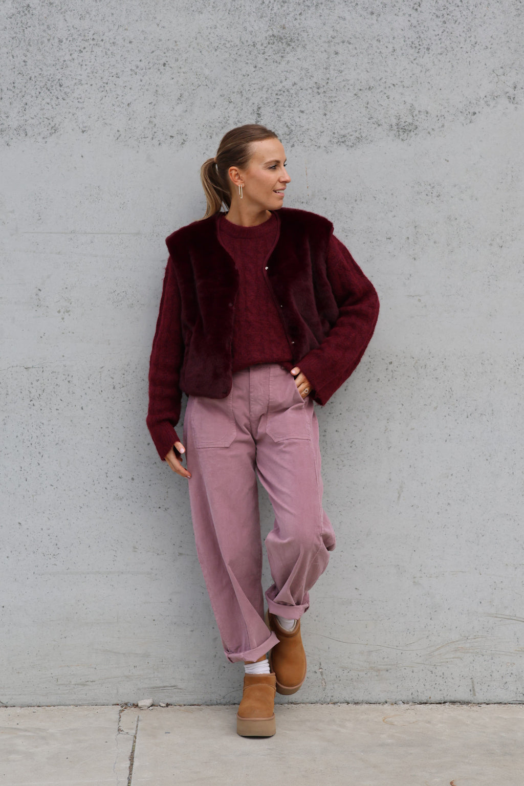Faux fur vestje bordeaux