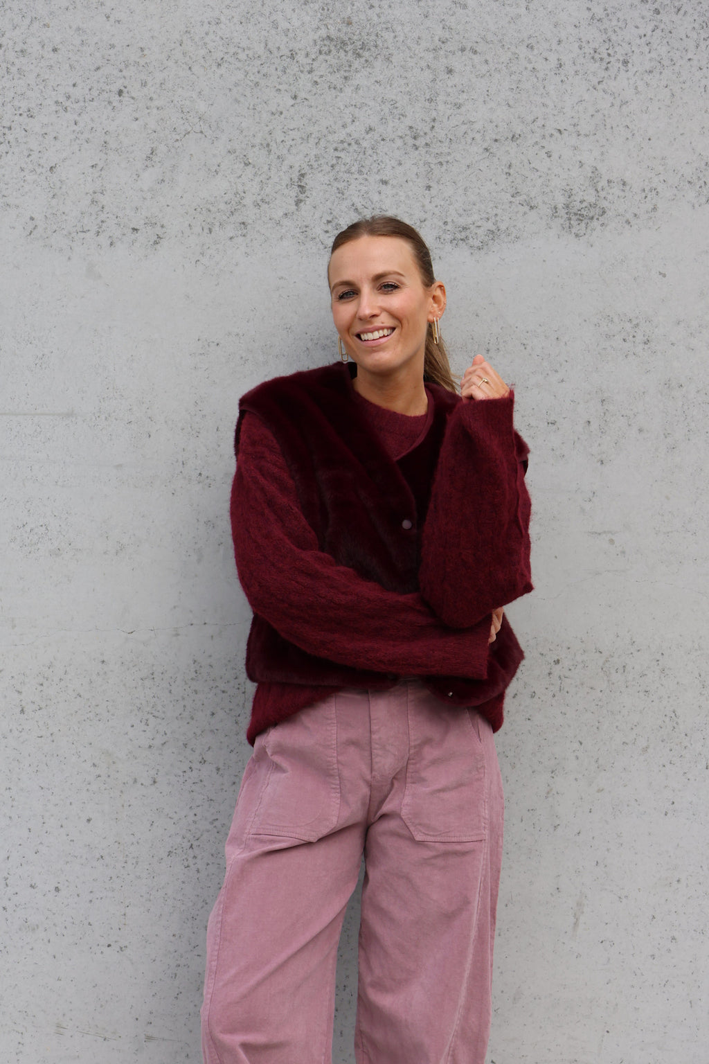 Faux fur vestje bordeaux