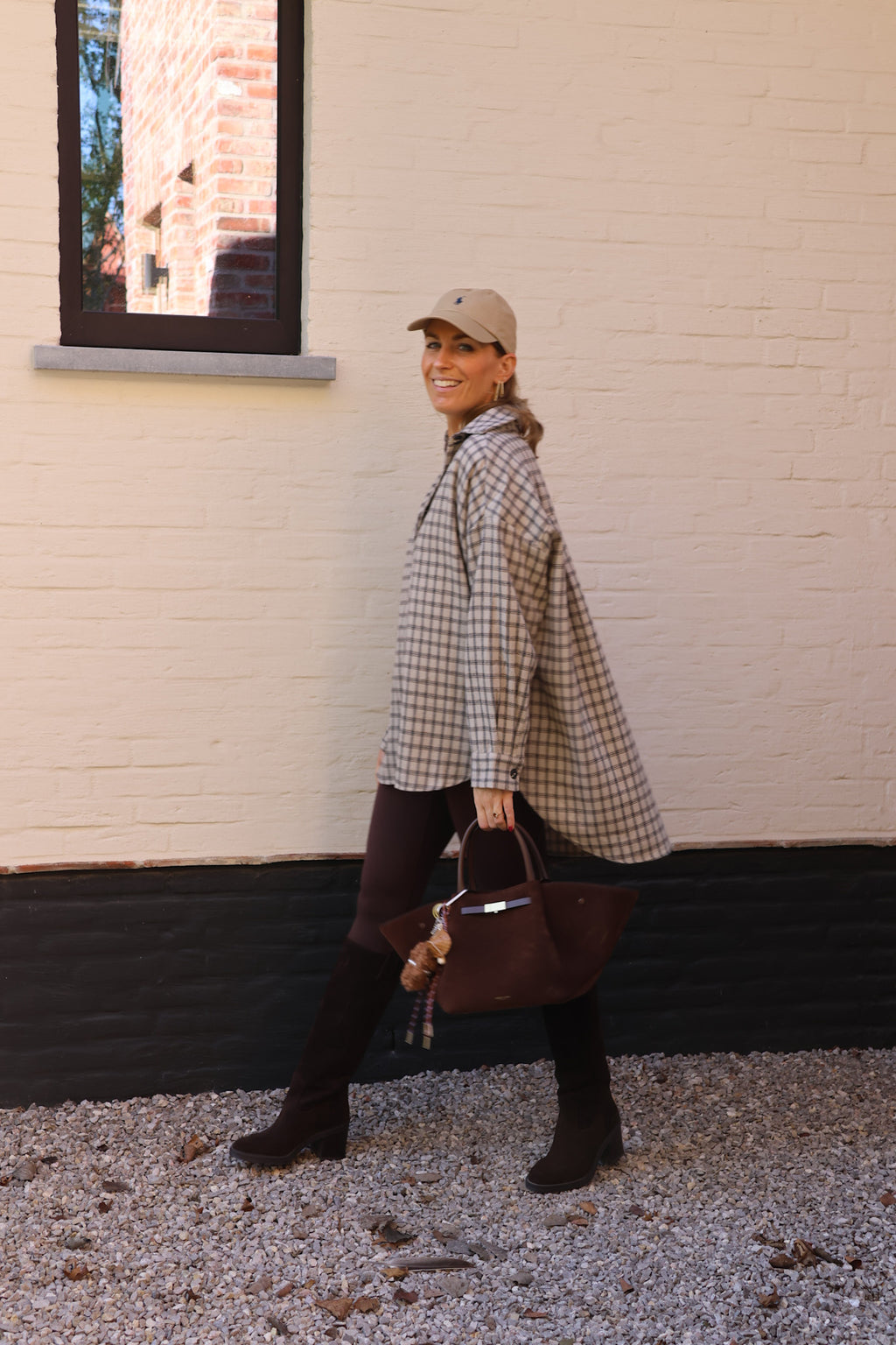 Melina geruite tuniek beige