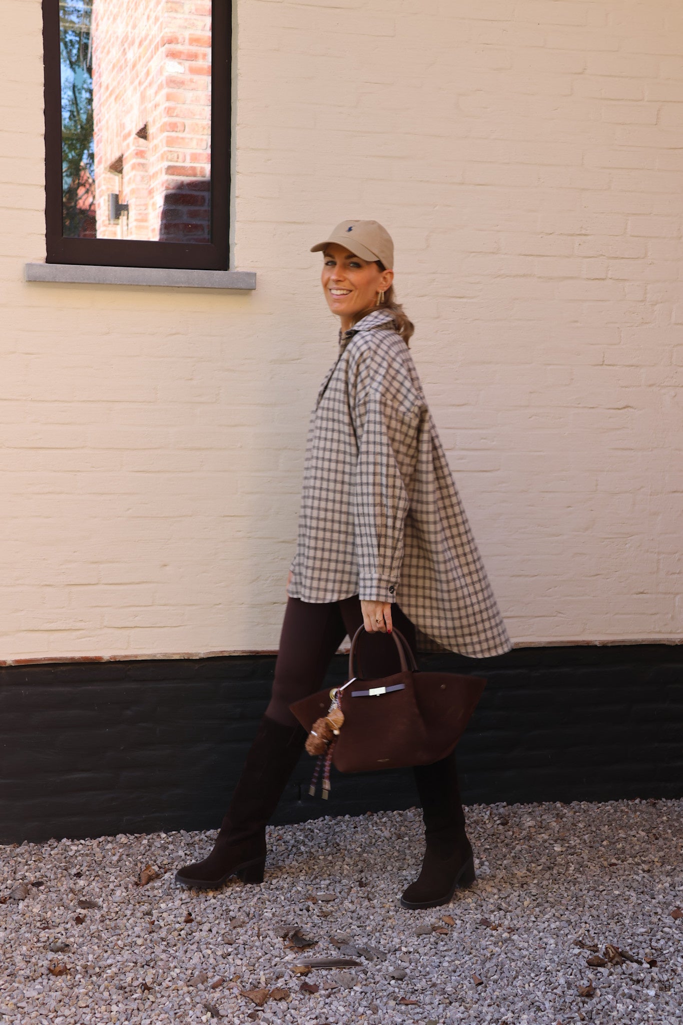 Melina geruite tuniek beige