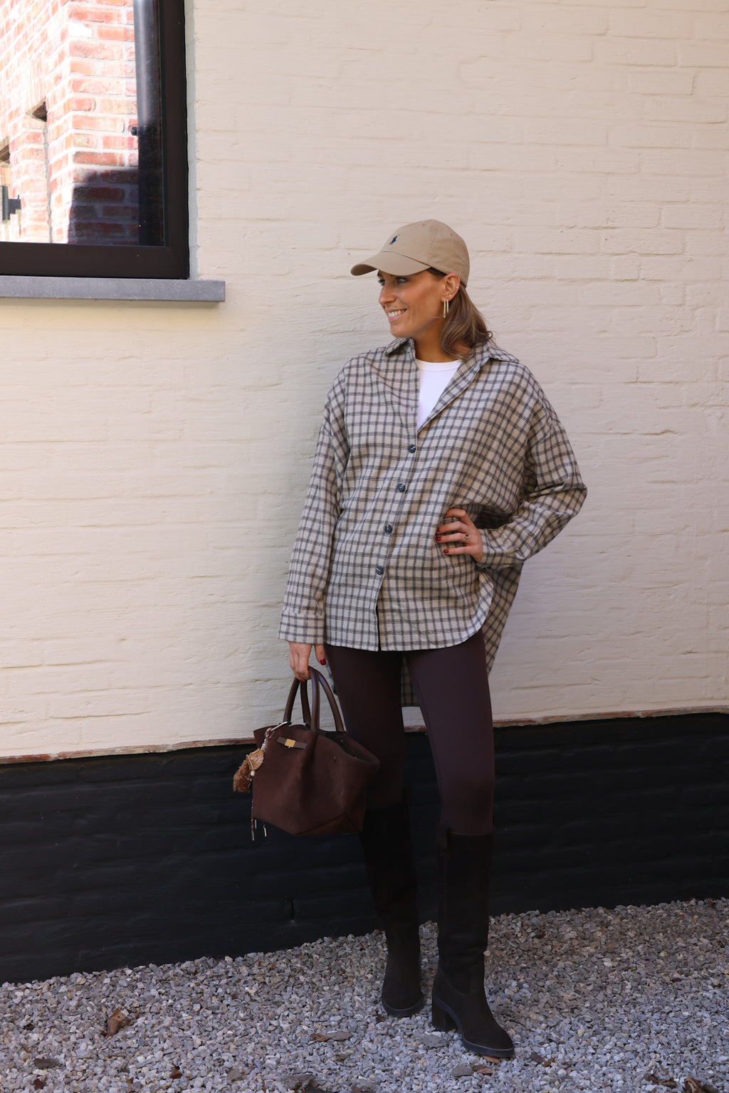 Melina geruite tuniek beige